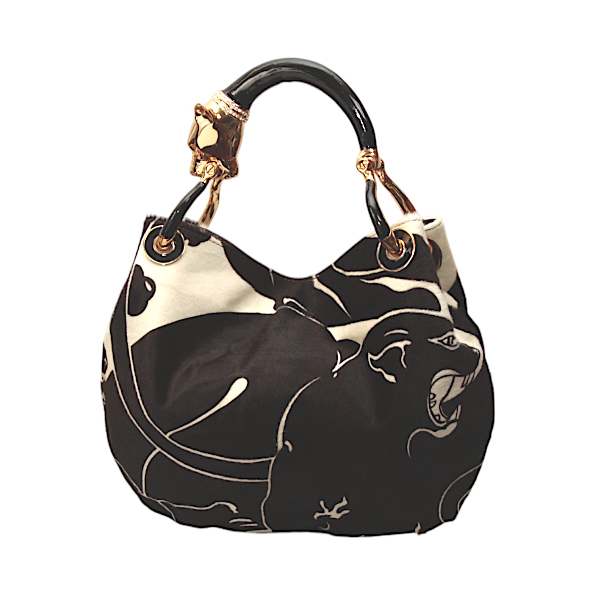BLACK PANTHER WITH PRINTED PONY HAIR SMALL HANDBAG