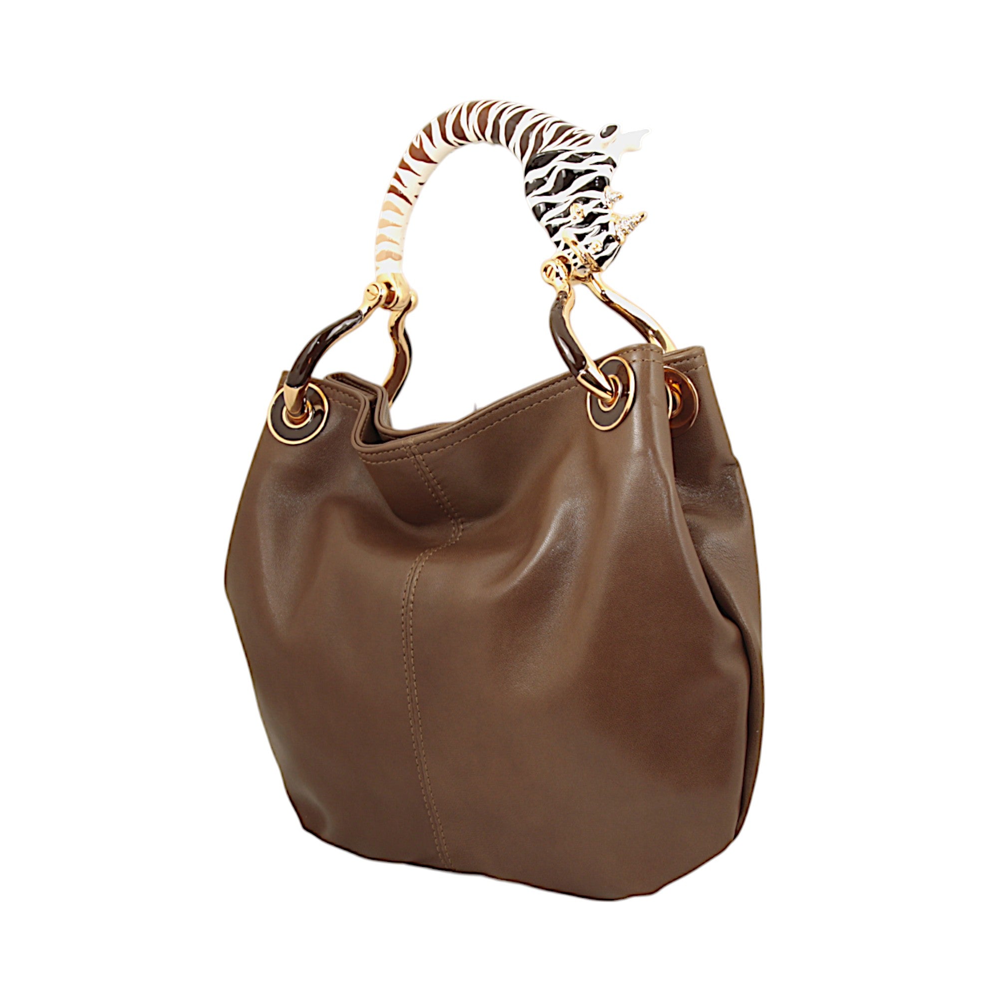 BORSA A MANO RHINO PICCOLA IN PELLE MARRONE DI ALTA QUALITÀ