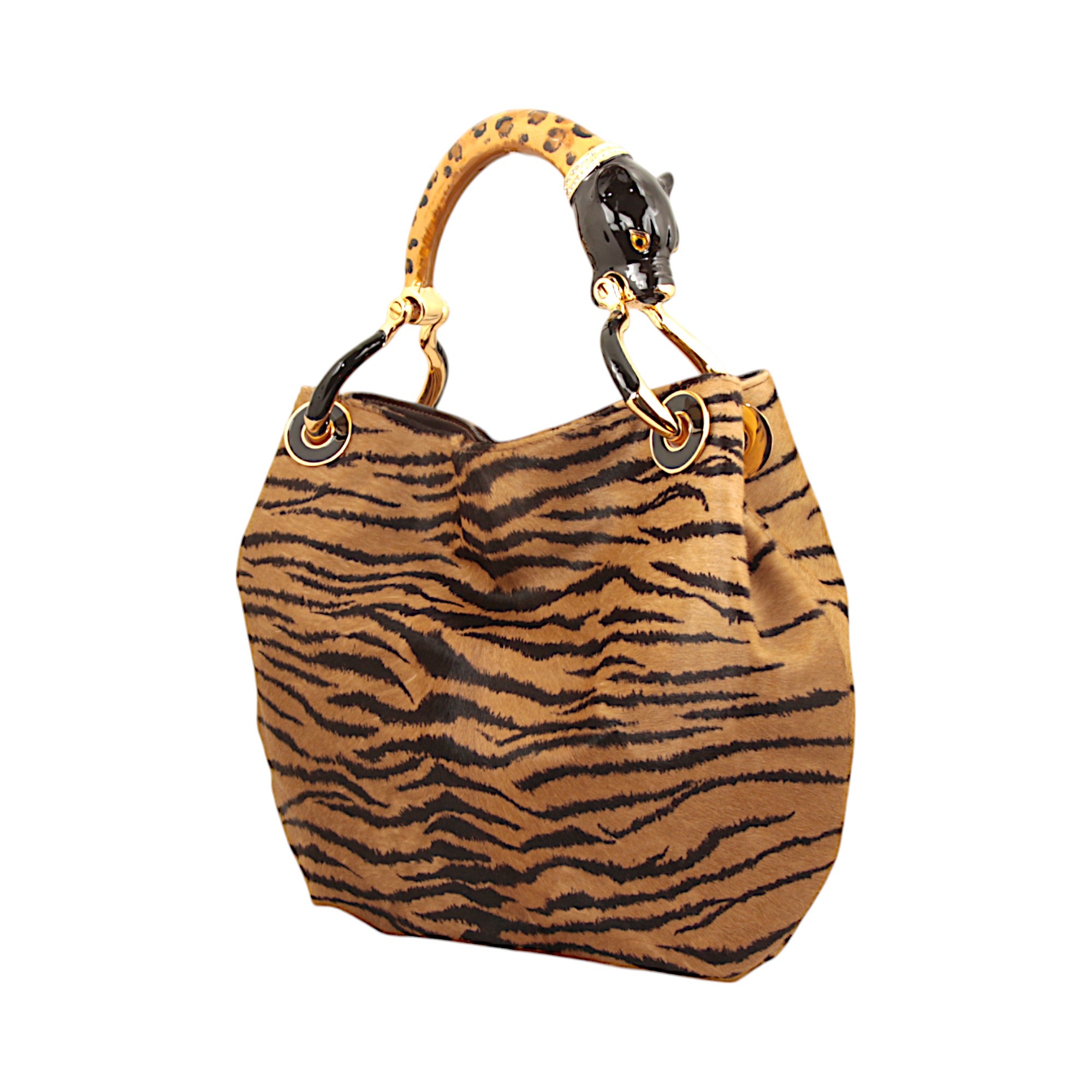 BORSA A MANO PICCOLA CON STAMPA LEOPARDATA IN PELLE DI CAVALLINO