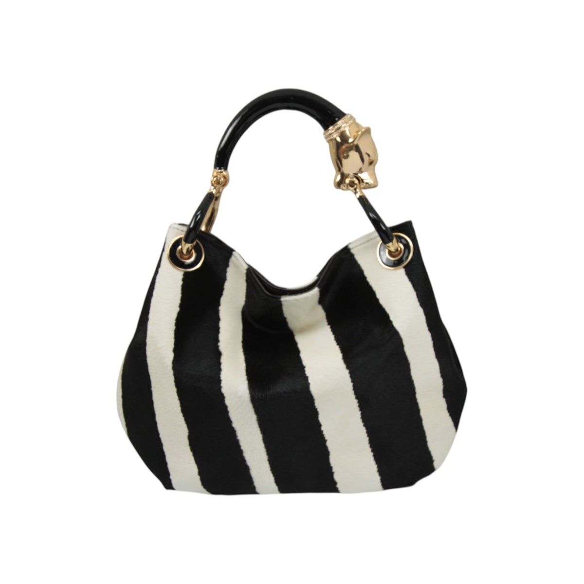 BLACK PANTHER WITH PRINTED PONY HAIR SMALL HANDBAG