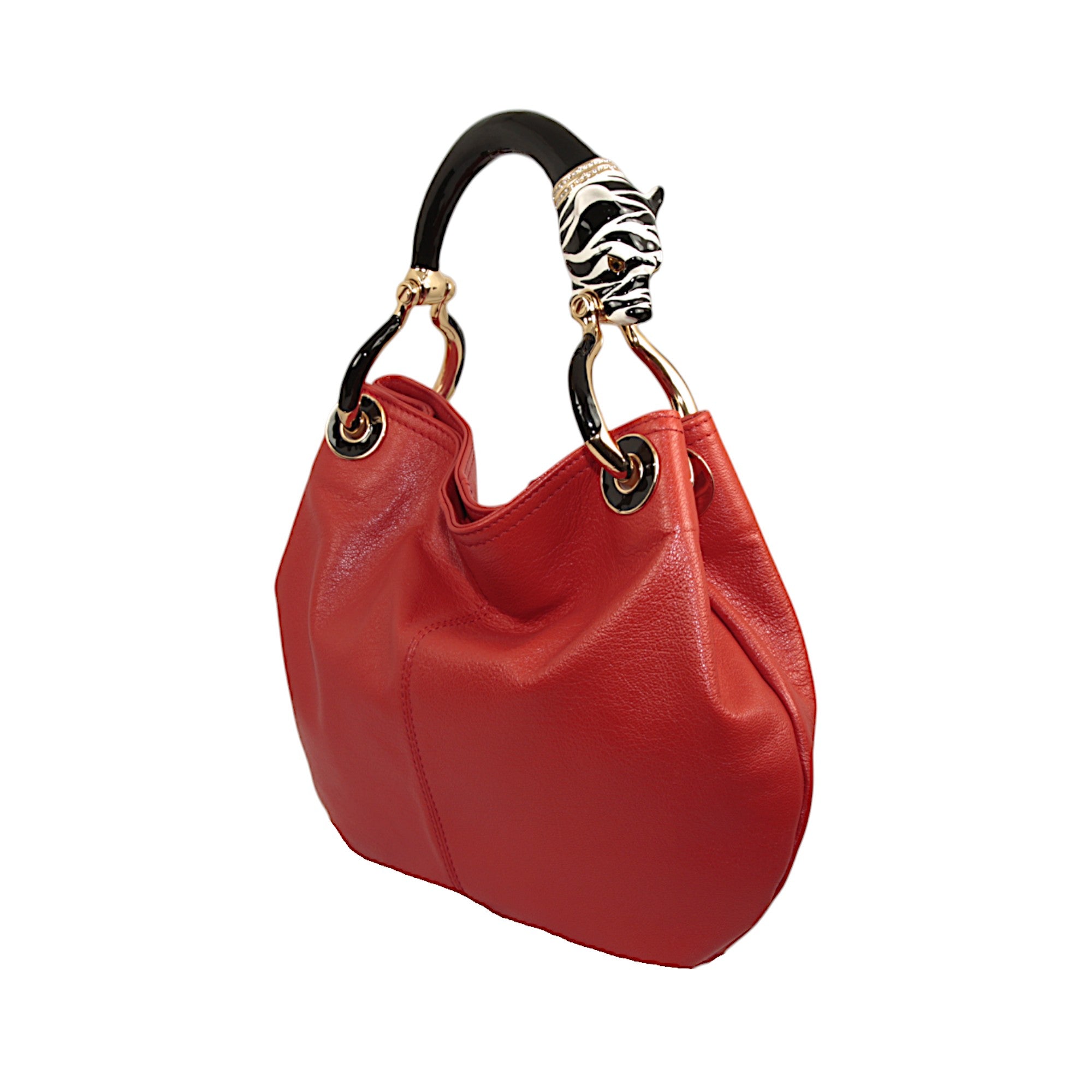 PANTHER B/W SMALL HANDBAG IN HIGHT QUALITY RED LEATHER
