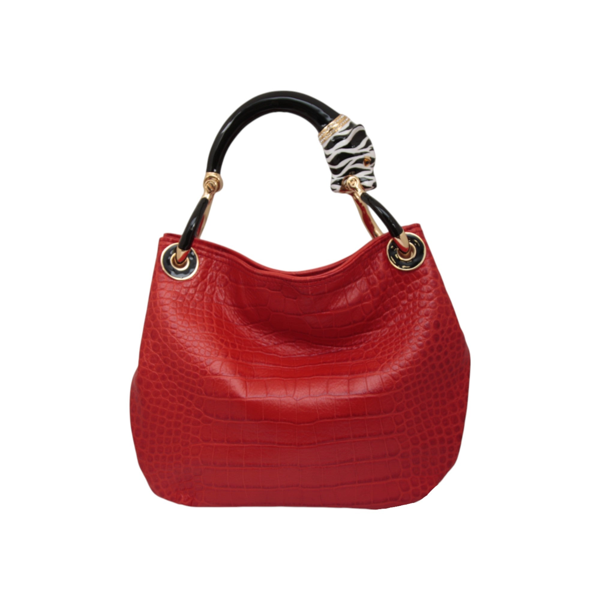 PANTHER B/W WITH RED PRINTED LEATHER SMALL HANDBAG