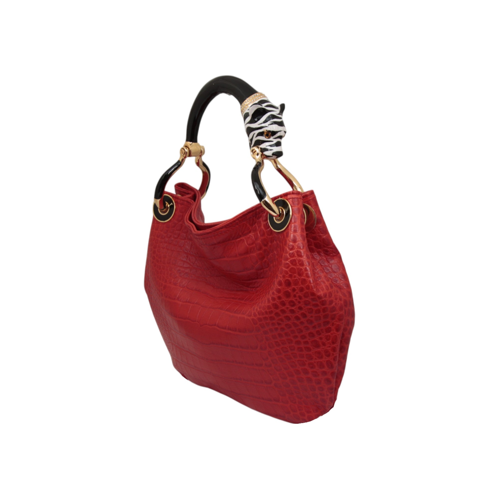 PANTHER B/W WITH RED PRINTED LEATHER SMALL HANDBAG