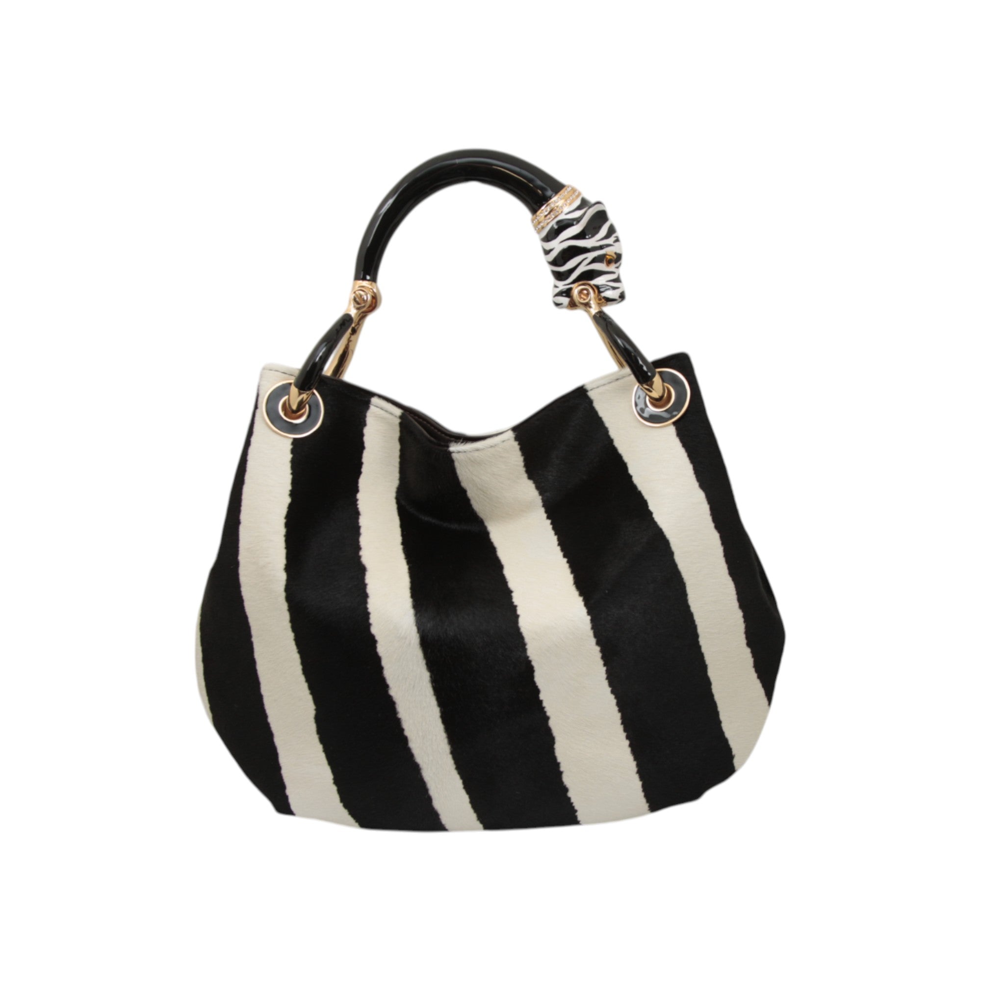PANTHER B/W WITH PRINTED PONY HAIR SMALL HANDBAG
