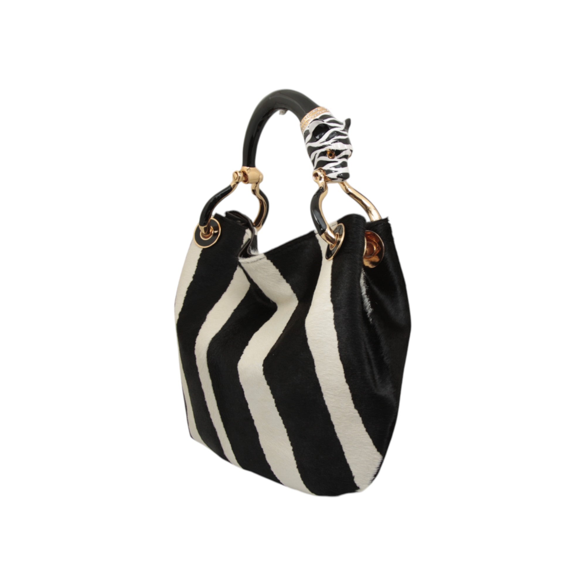 PANTHER B/W WITH PRINTED PONY HAIR SMALL HANDBAG