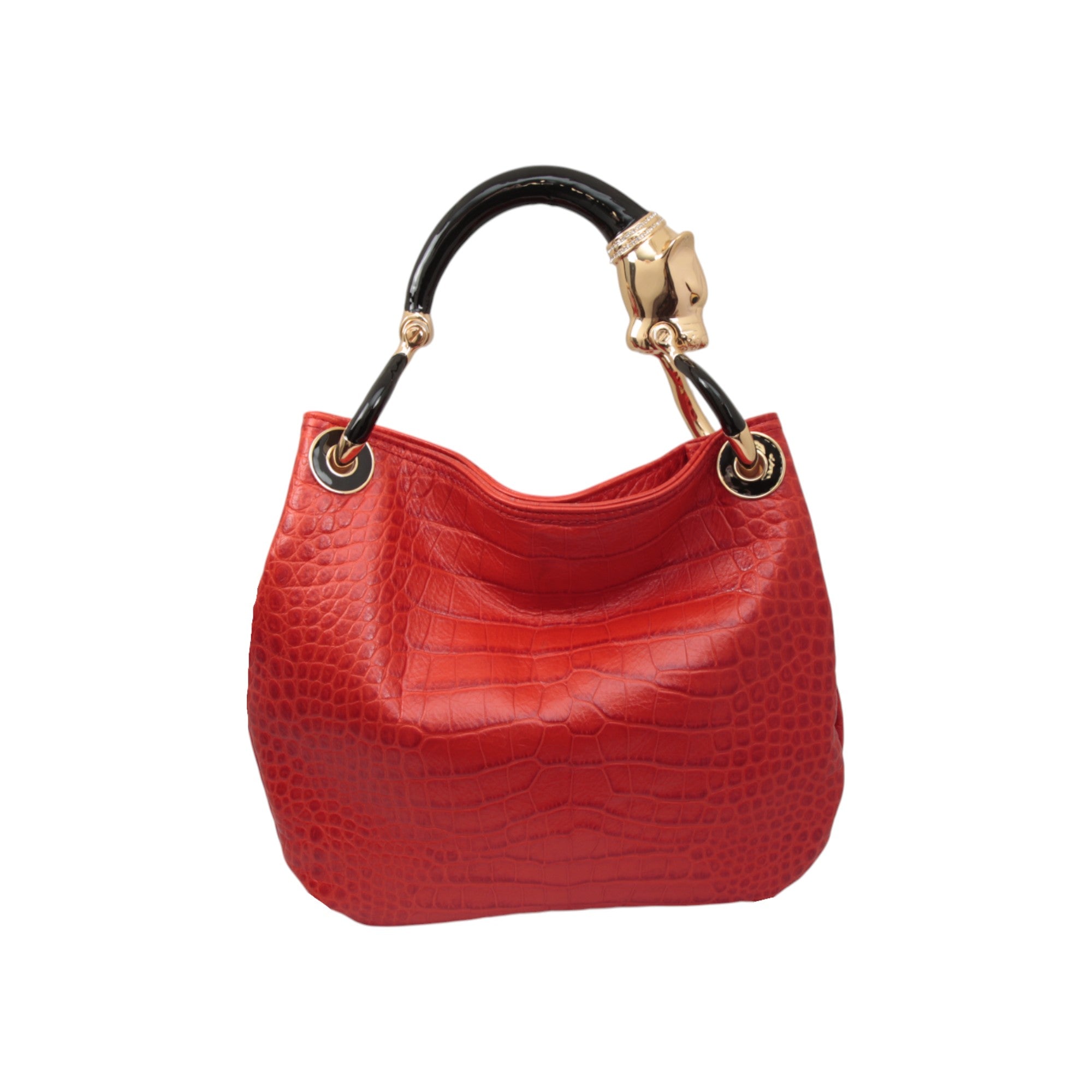 BLACK PANTHER WITH RED PRINTED LEATHER SMALL HANDBAG