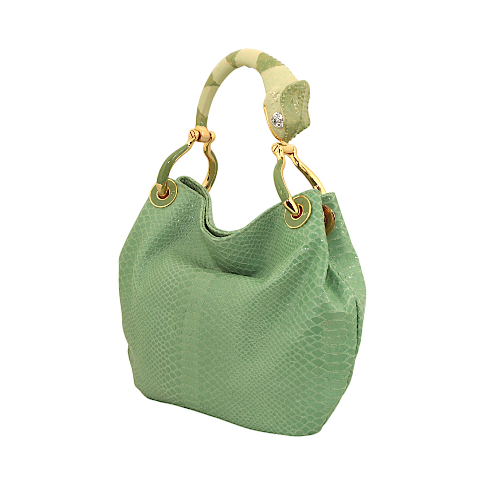 CHAMELEON SMALL BAG WITH GREEN PRINTED LEATHER