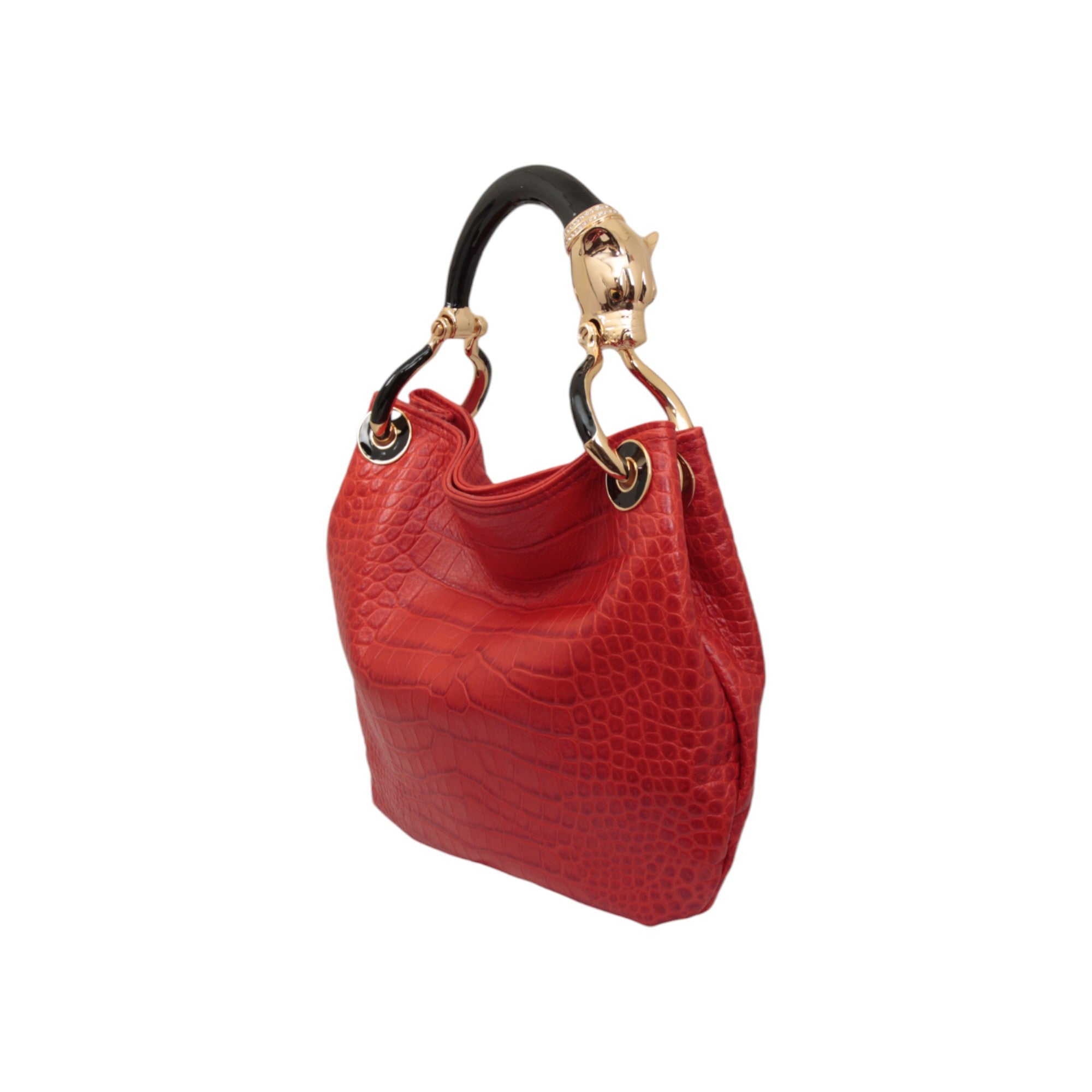 BLACK PANTHER WITH RED PRINTED LEATHER SMALL HANDBAG