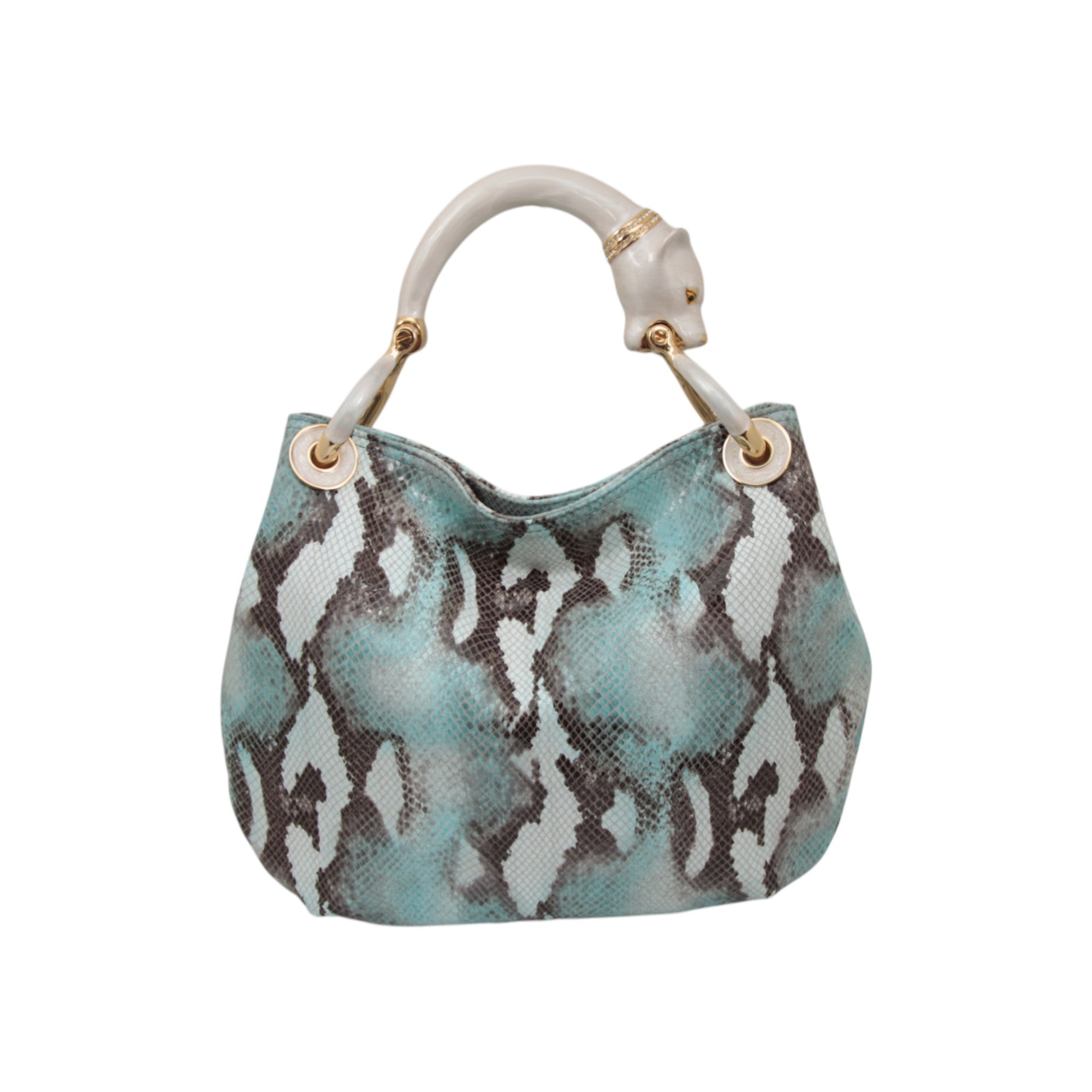 PEARL COLOR PANTHER WITH SNAKE PRINTED SMALL HANDBAG