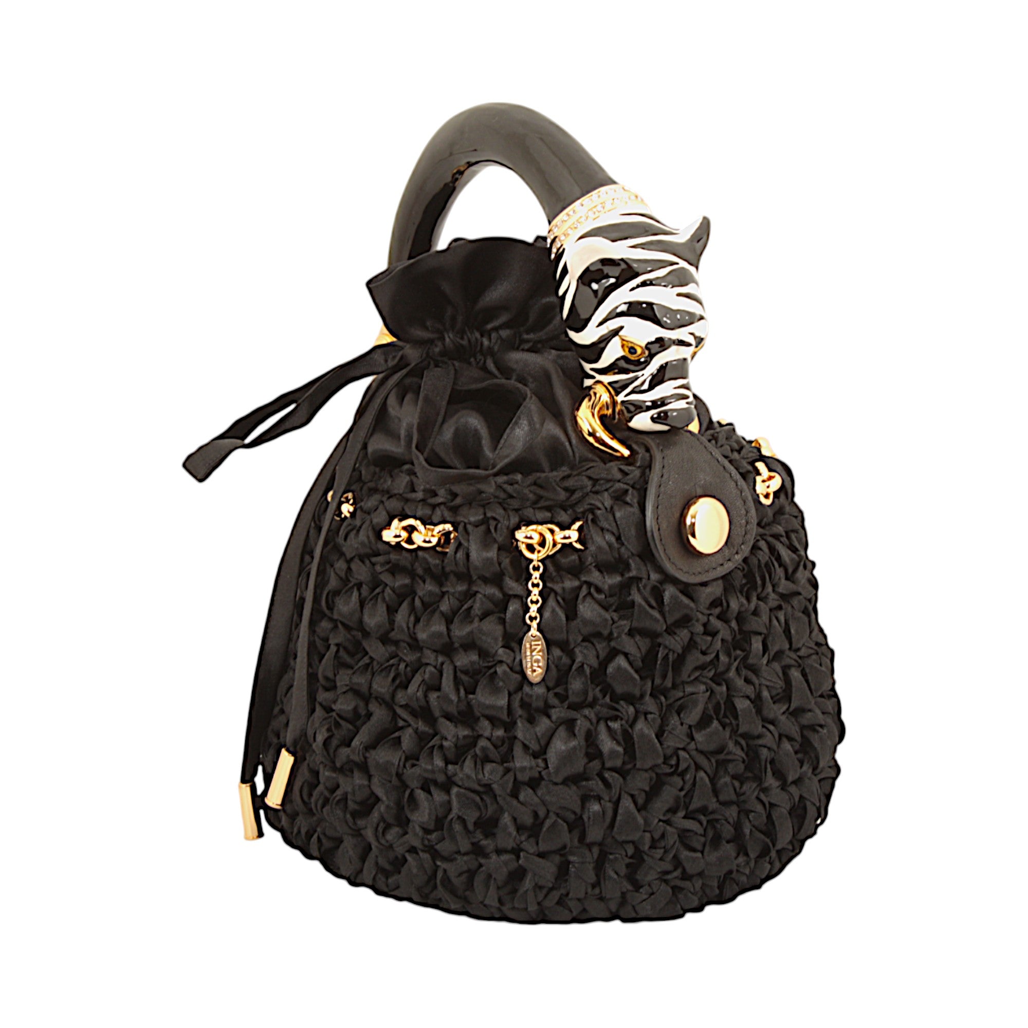 Bucket with Handle Ornated with B/W Panther Made in Italy