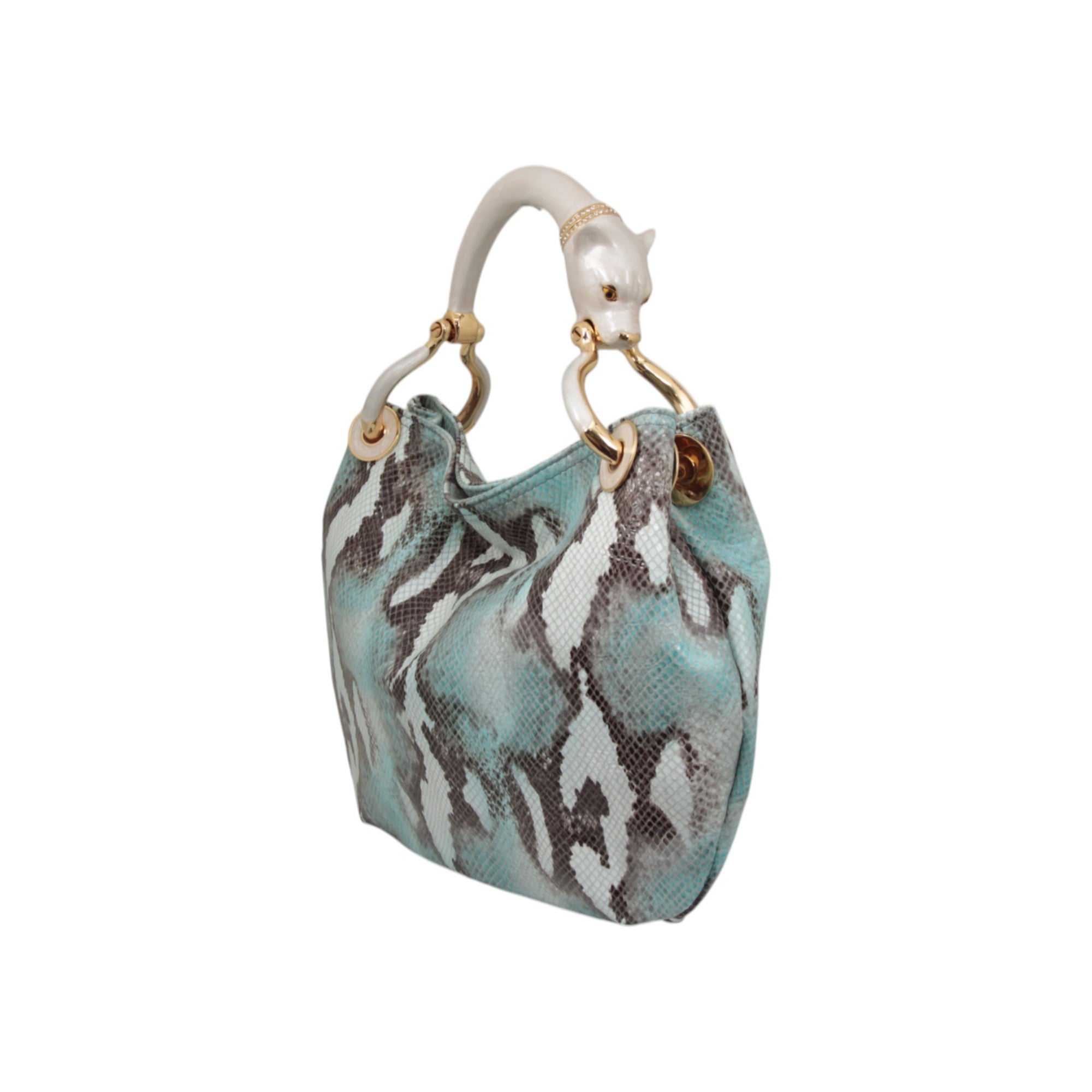 PEARL COLOR PANTHER WITH SNAKE PRINTED SMALL HANDBAG