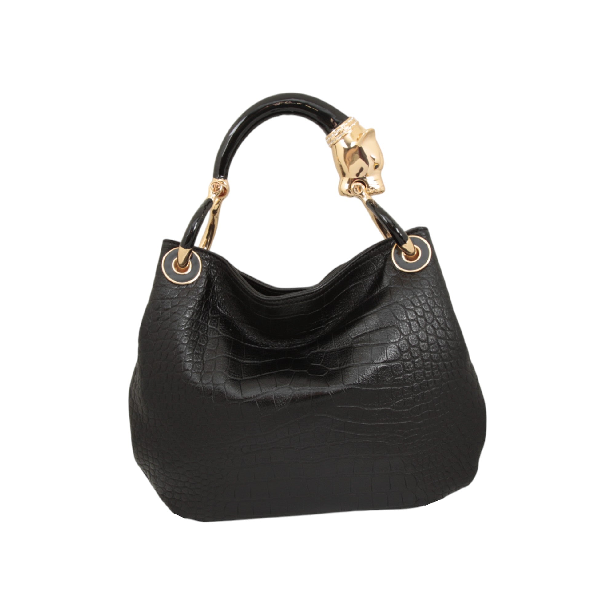 BLACK PANTHER WITH BLACK PRINTED LEATHER SMALL HANDBAG