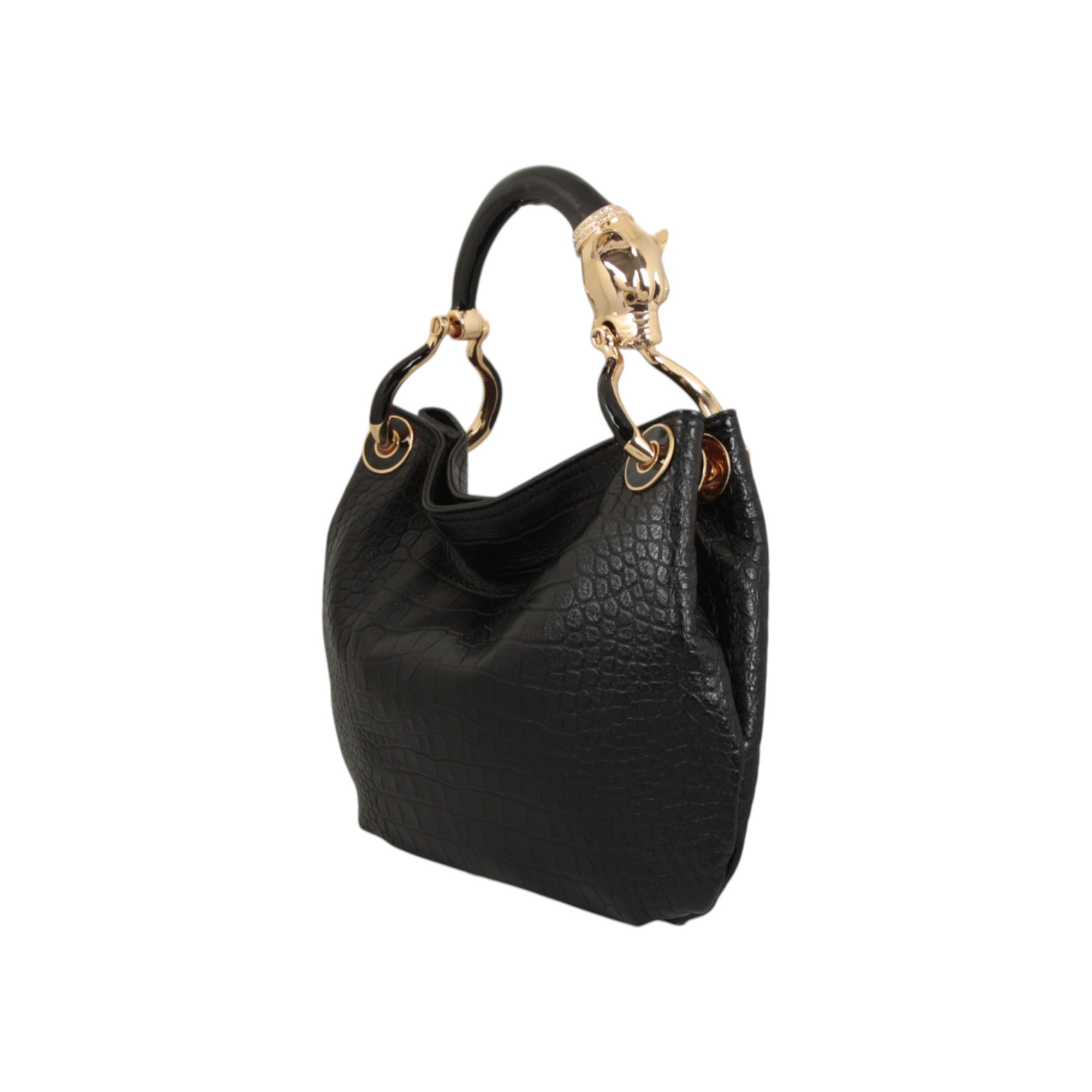 BLACK PANTHER WITH BLACK PRINTED LEATHER SMALL HANDBAG
