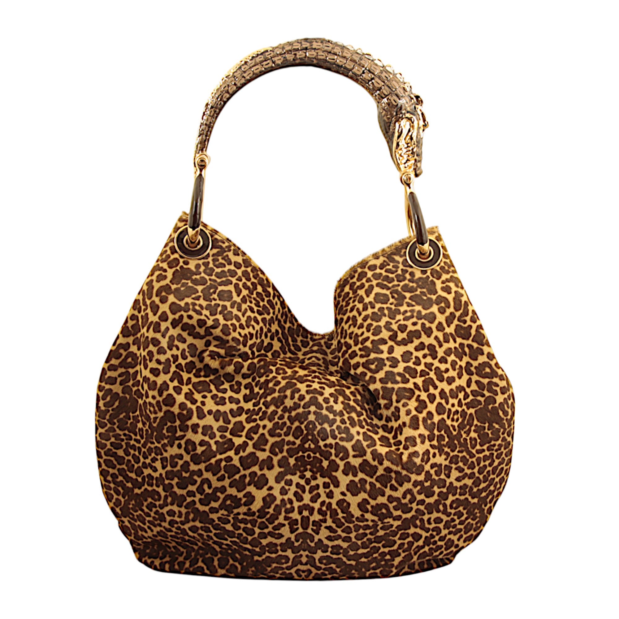 GRANDE BORSA IN PELLE EFFETTO CAVALLINO STAMPATA CON MANICO COCCODRILLO