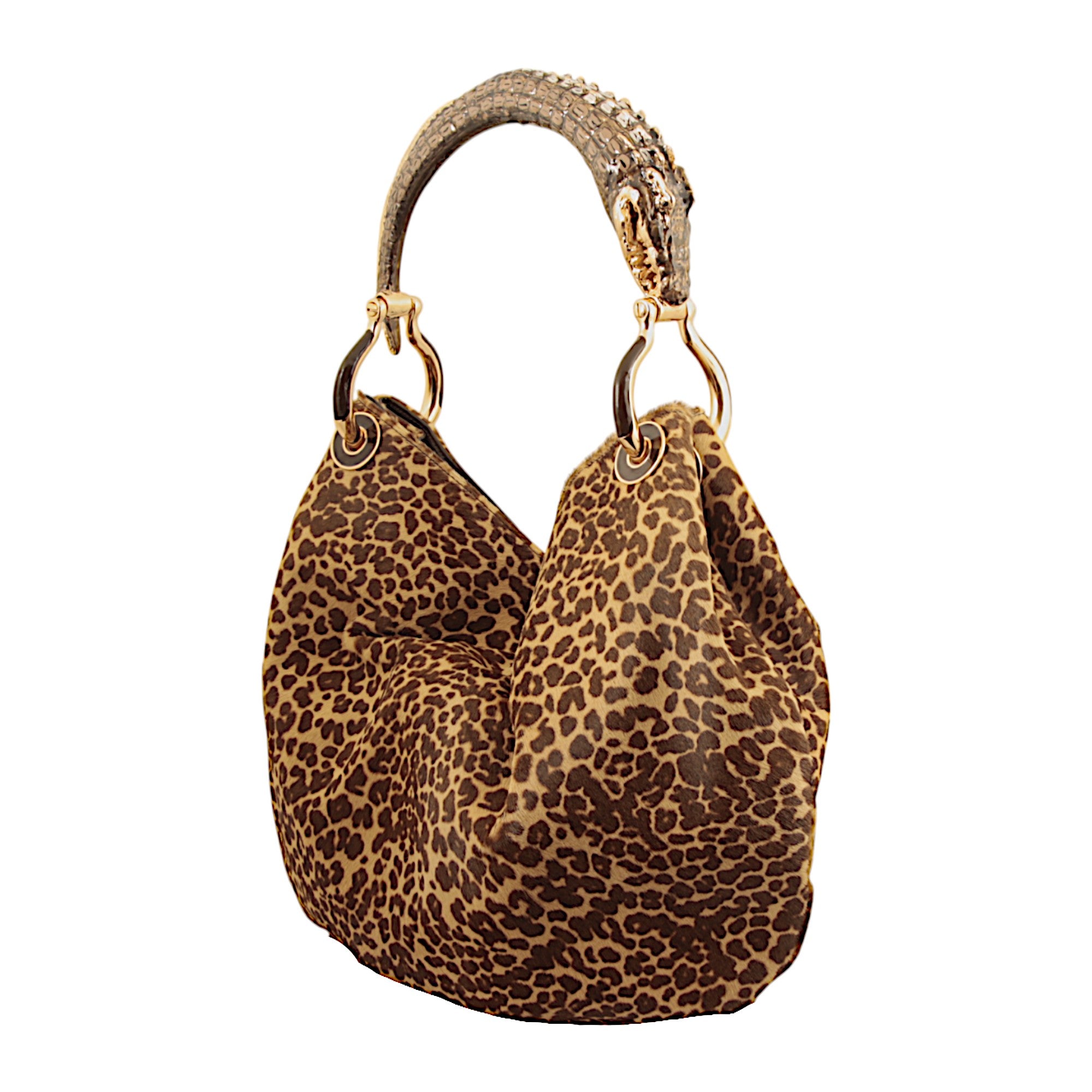 GRANDE BORSA IN PELLE EFFETTO CAVALLINO STAMPATA CON MANICO COCCODRILLO