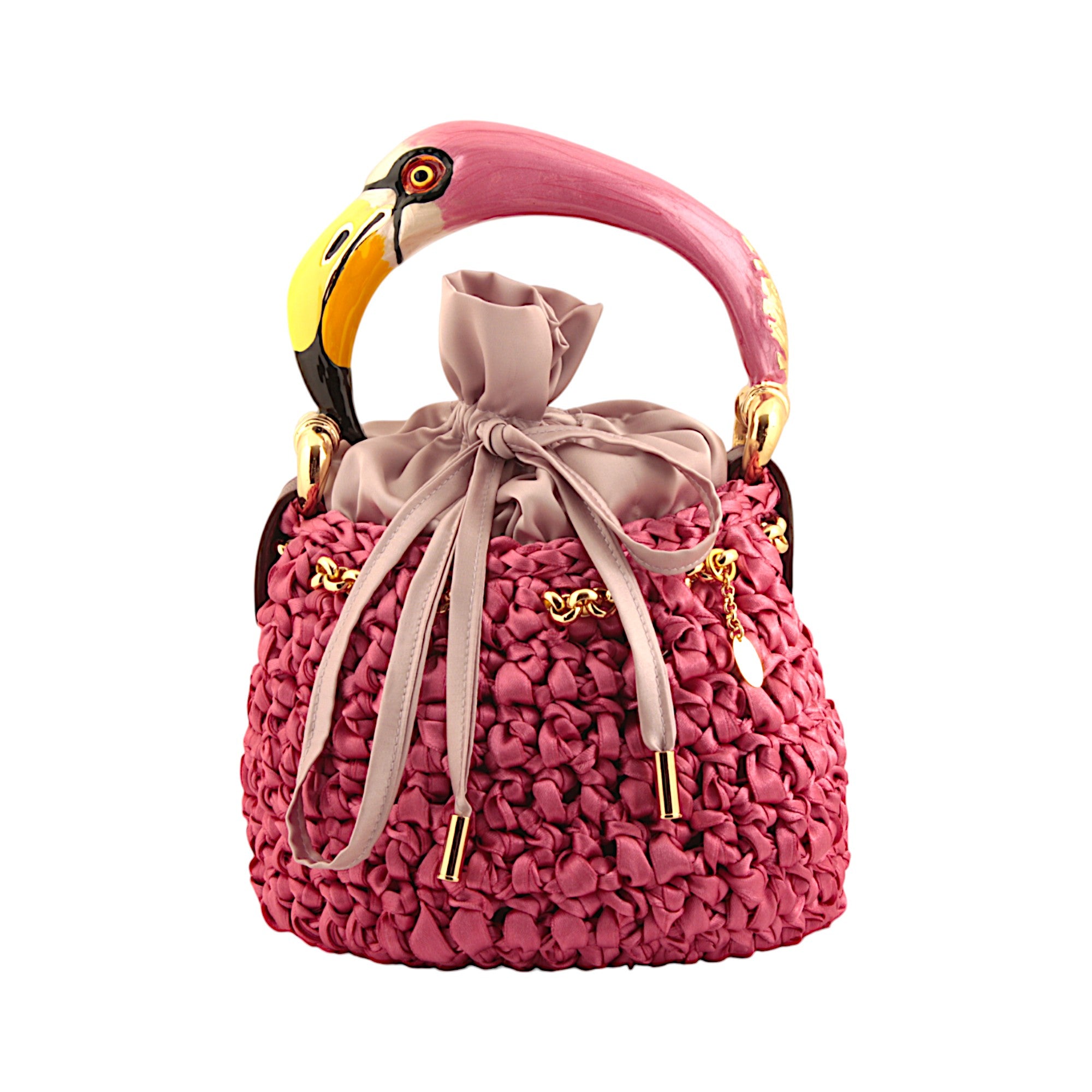 Bucket with Handle Ornated with Flamingo Made in Italy