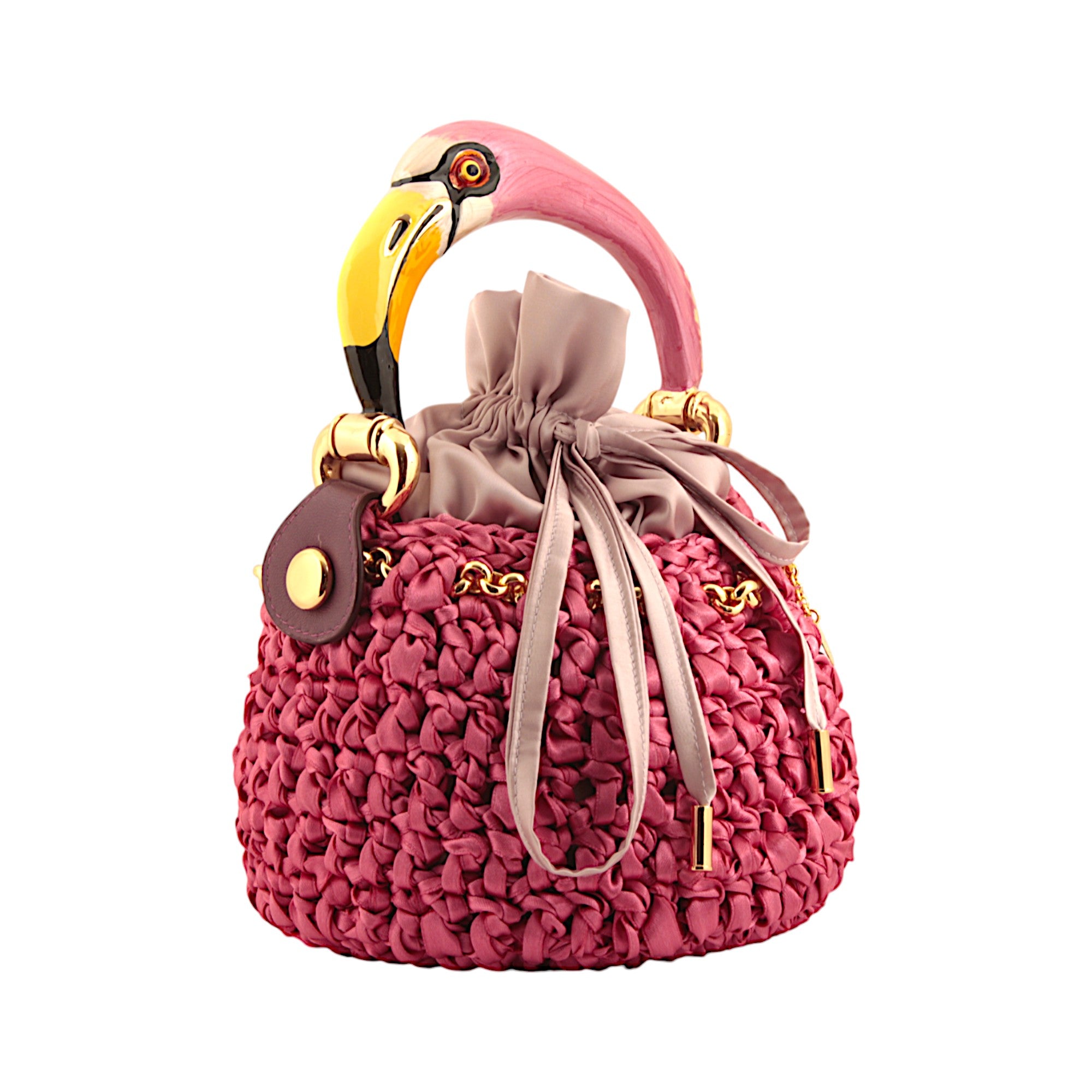 Bucket with Handle Ornated with Flamingo Made in Italy