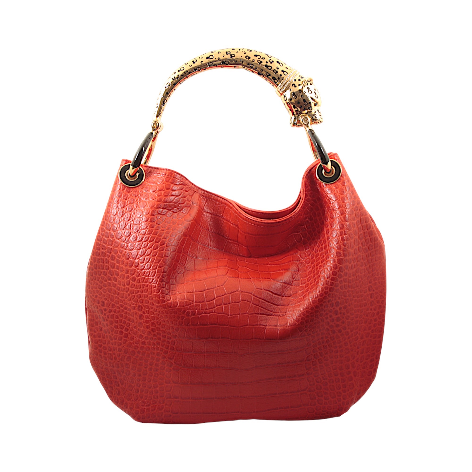 GOLDEN JAGUAR WITH RED PRINT LEATHER HANDBAG