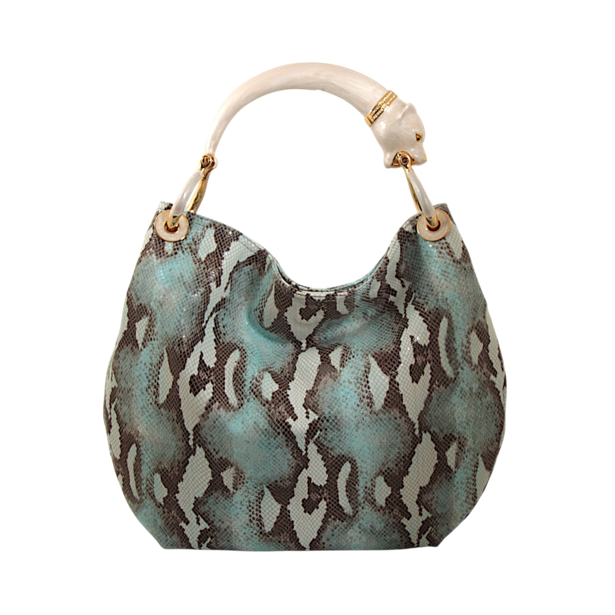 PEARL COLOR PANTHER WITH SNAKE PRINTED HANDBAG