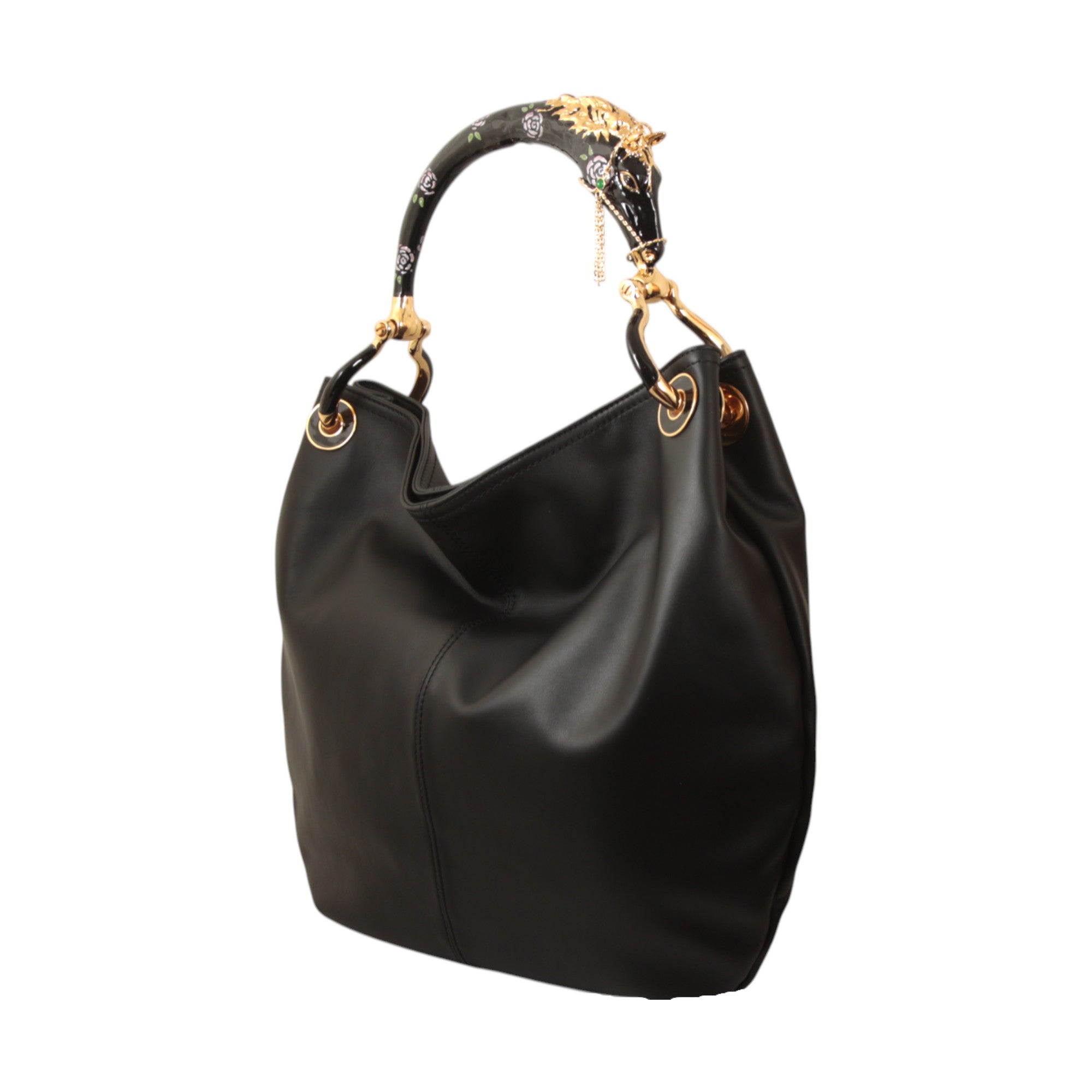 BLACK HORSE HANDBAG WITH BLACK LEATHER