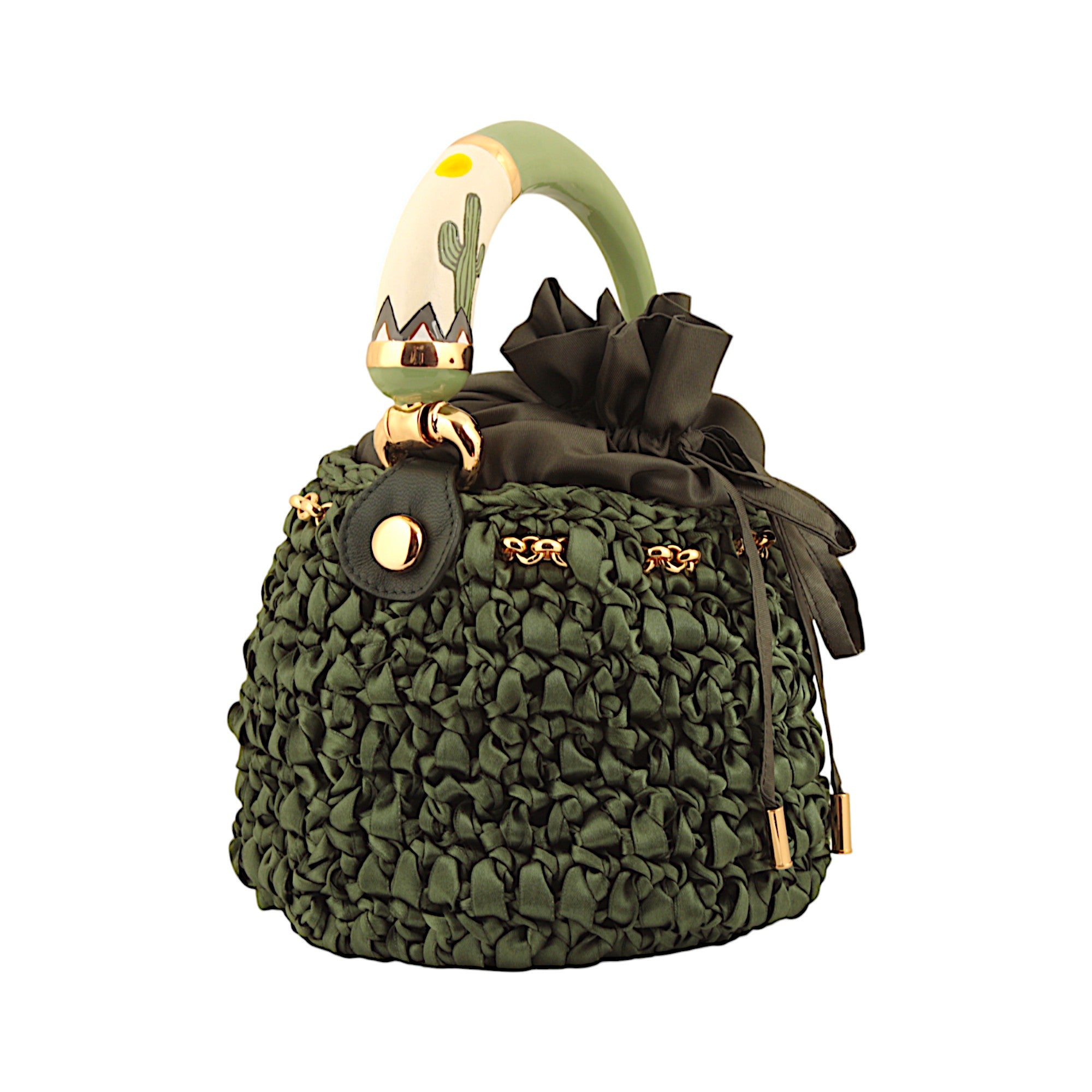 Bucket with Handle Ornated with a cactus motif Made in Italy