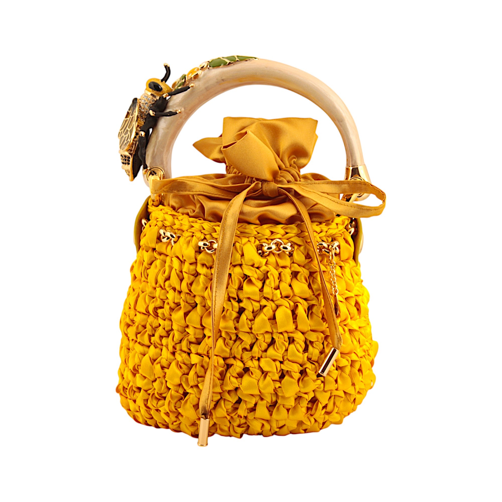 Cubo con asa adornado con abeja esmaltada. Fabricado en Italia.