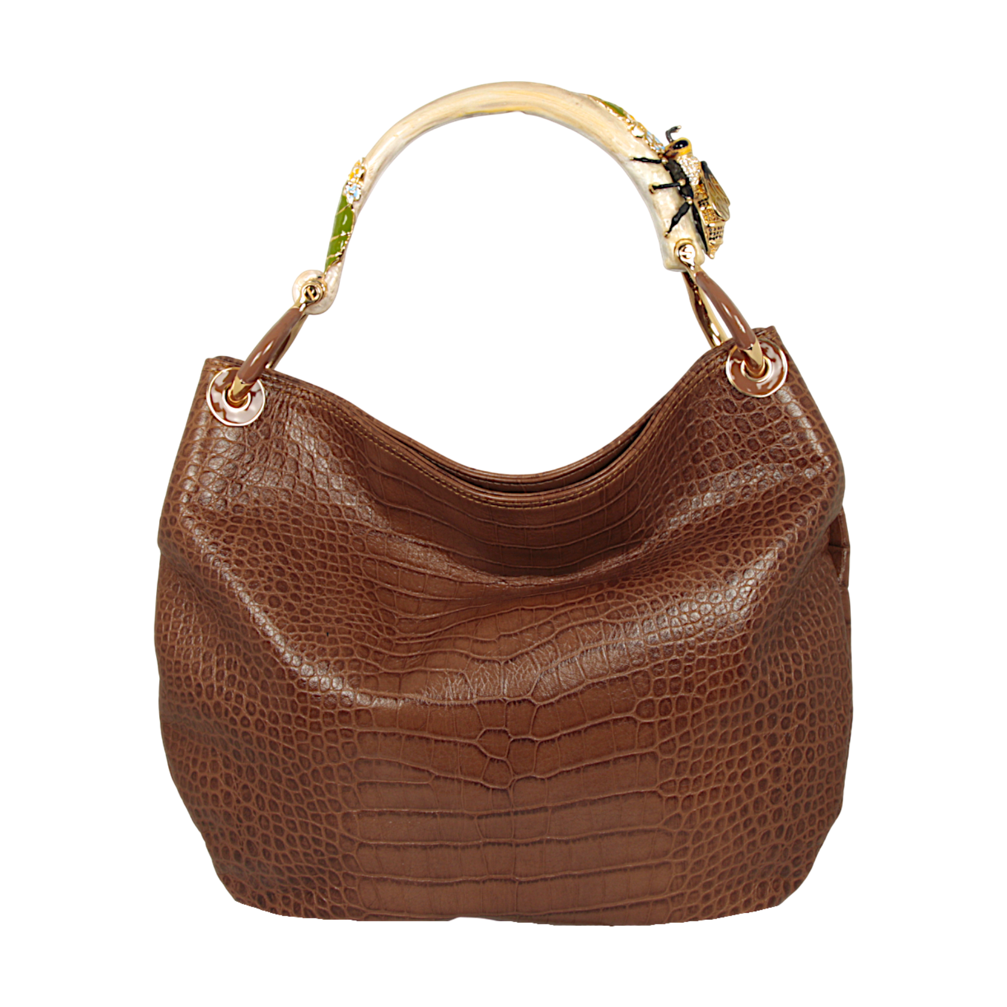 BEE HANDBAG WITH BROWN PRINT LEATHER
