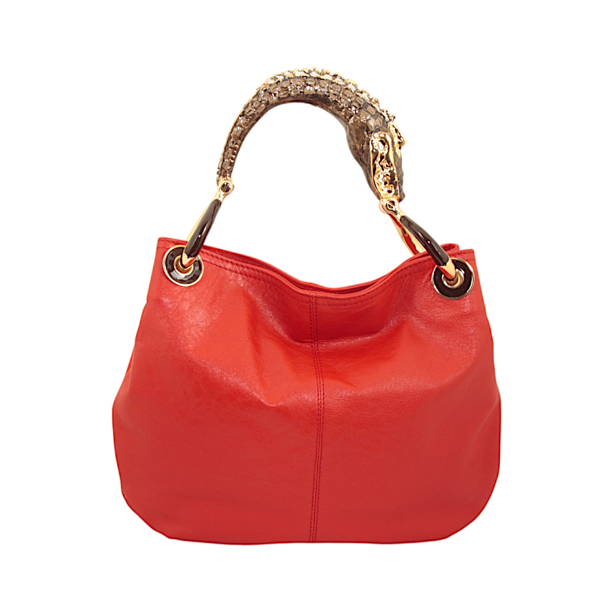 CROCODILE HANDBAG WITH RED LEATHER