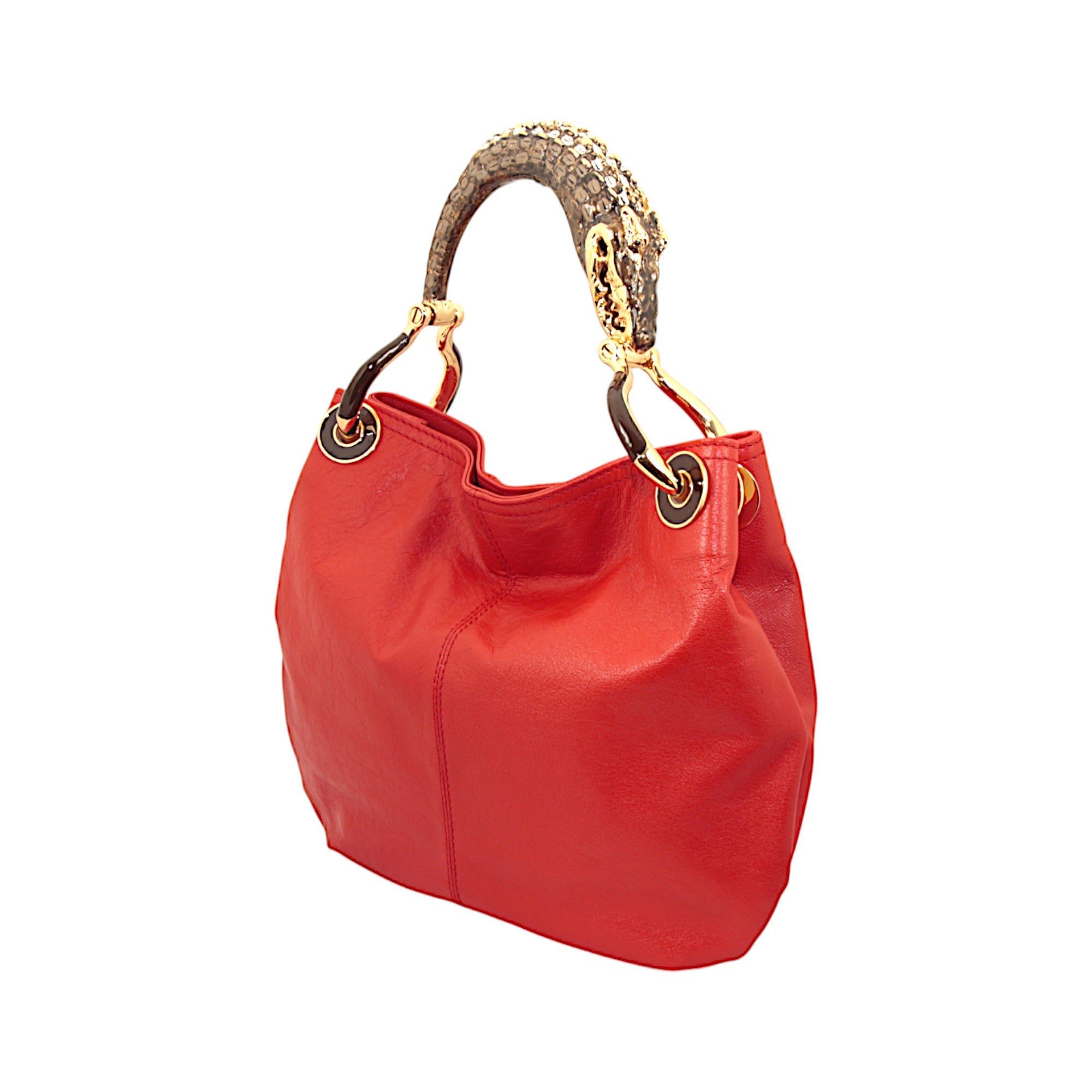 CROCODILE HANDBAG WITH RED LEATHER