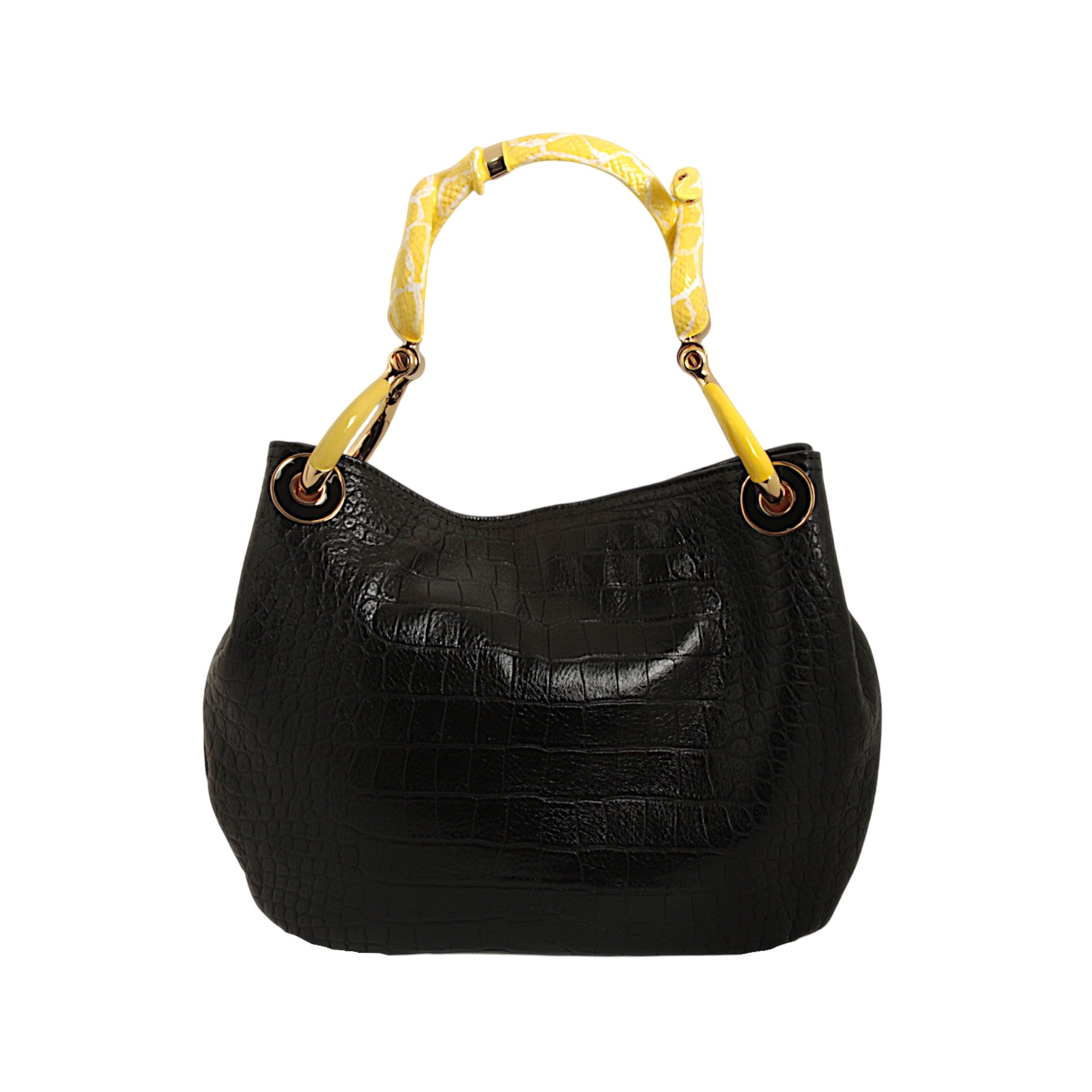 (PRE ORDER) YELLOW SNAKE SMALL HANDBAG WITH CROCO PRINTED LEATHER