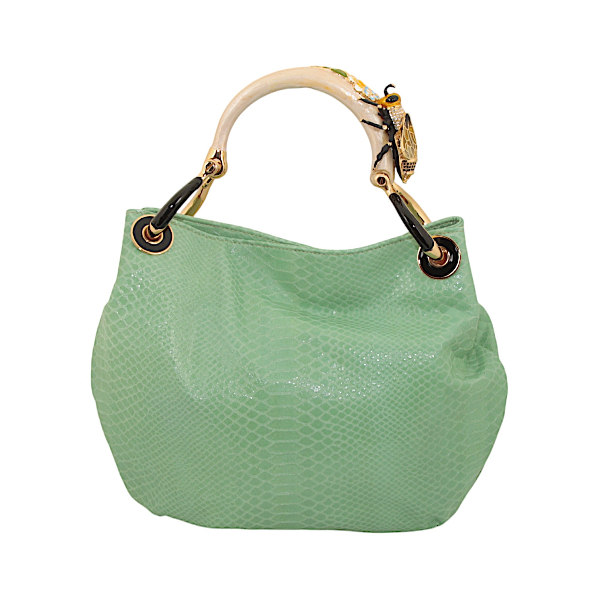 BEE SMALL BAG WITH GREEN PRINTED LEATHER
