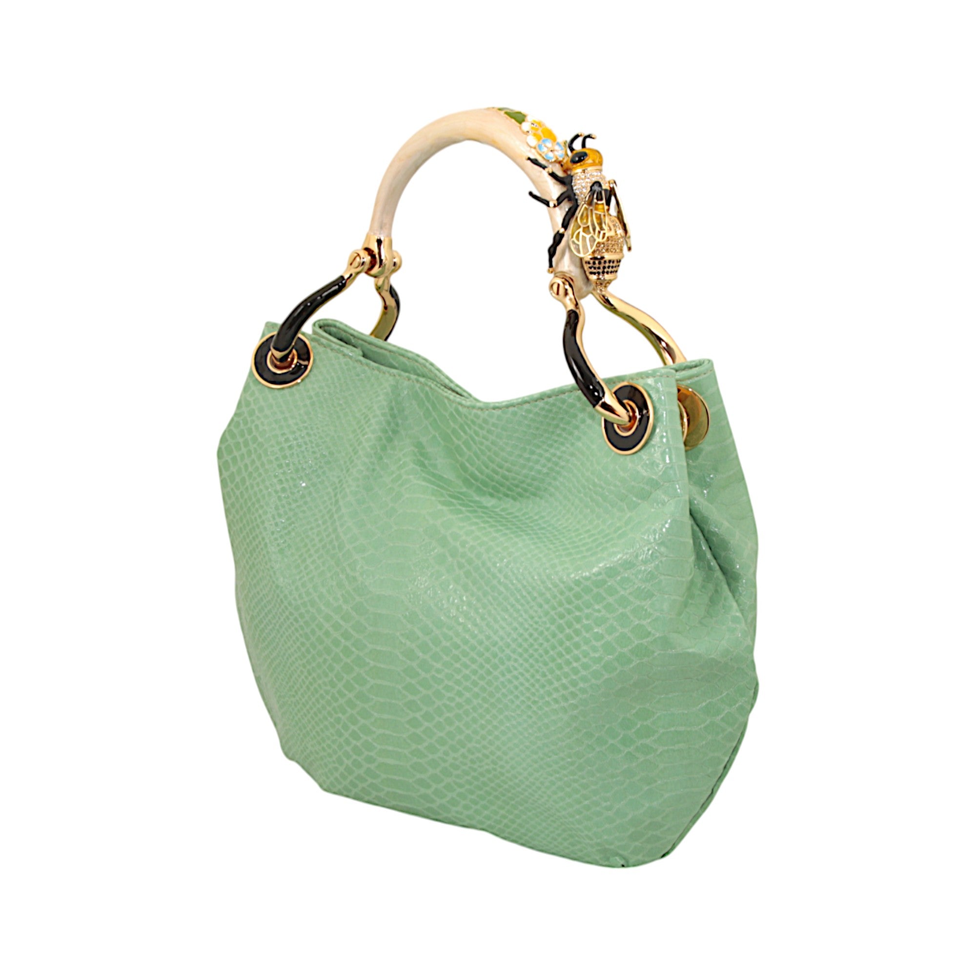 BEE SMALL BAG WITH GREEN PRINTED LEATHER