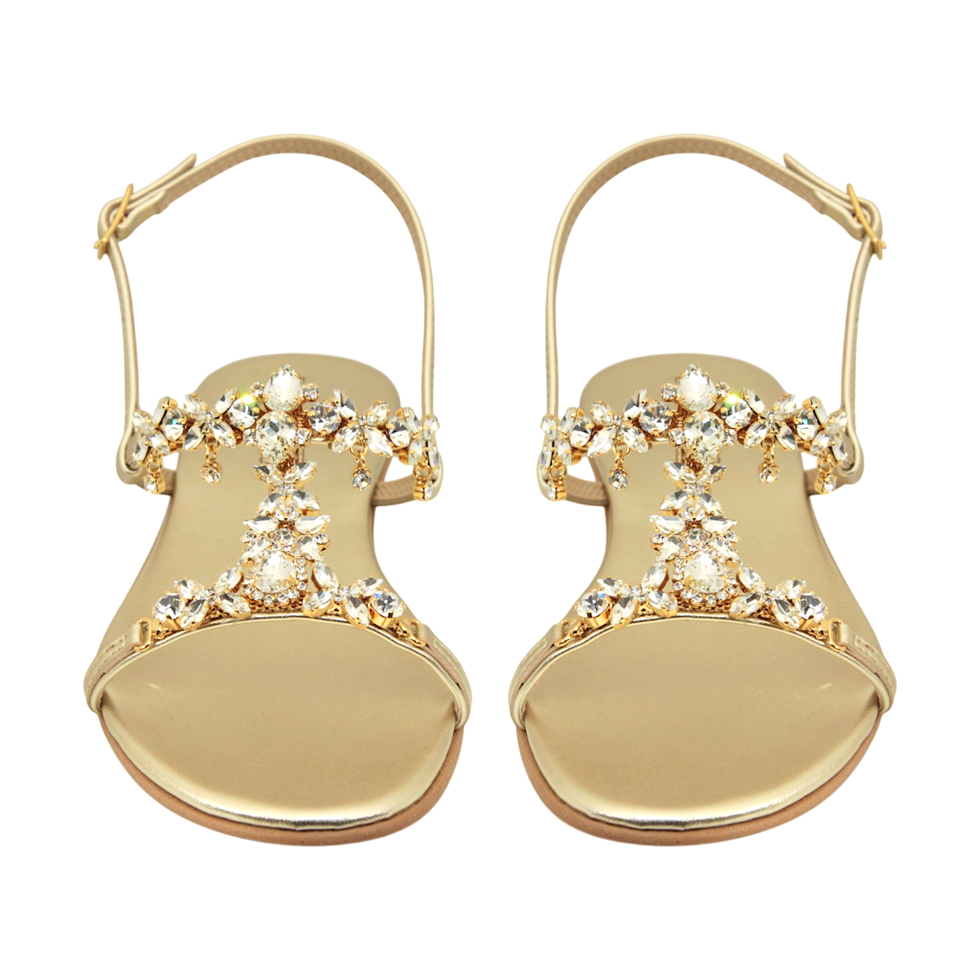 Isabella Flat Jewel Sandal with radiant crystal embellishments handmade in Italy
Elegant flat jewel sandal in platinum gold tone with luminous crystal details
Refined DAMAPREZIOSA sandal born in Sirmione with hand-set crystal embellishments