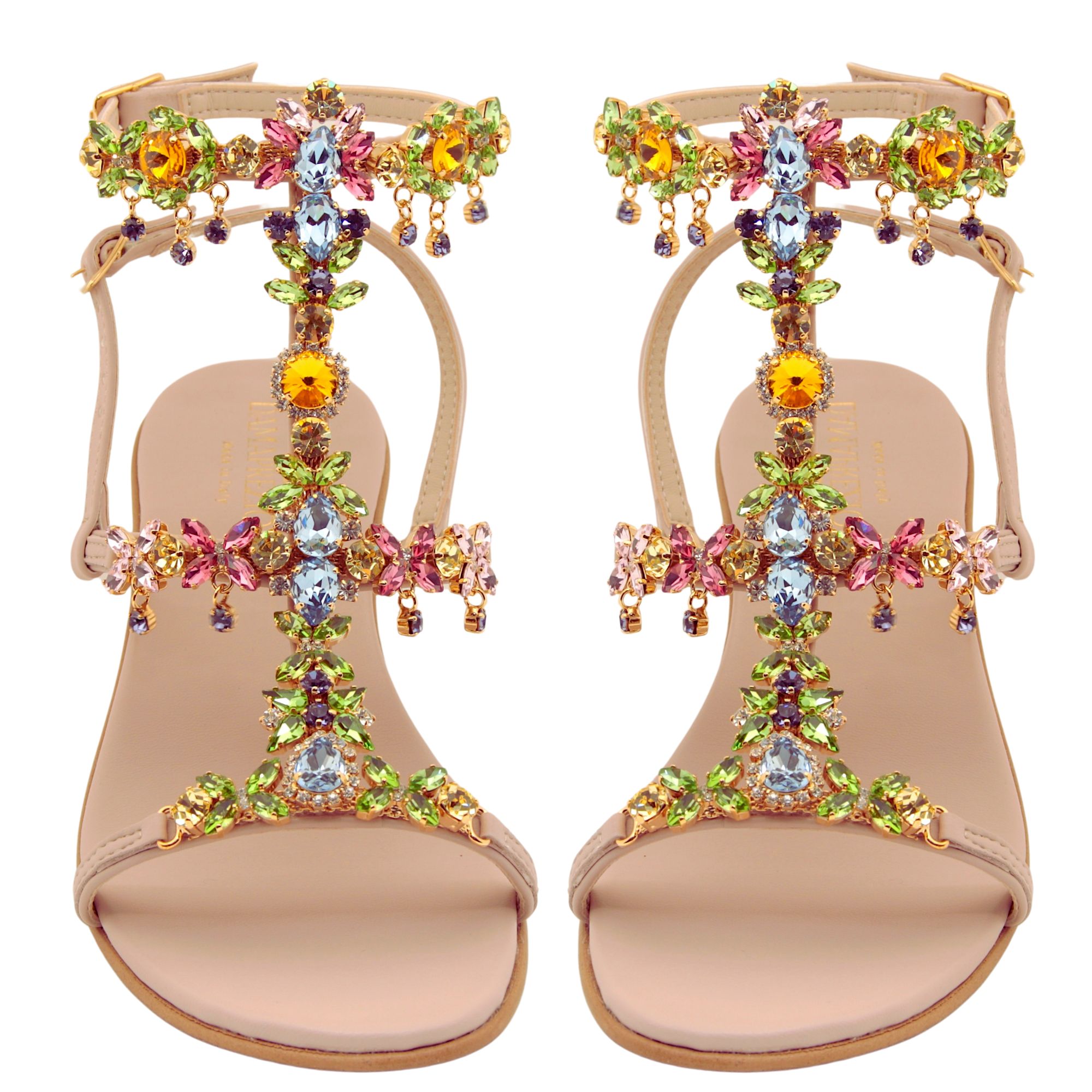 Matilde Multicolor High Hill Jeweled Sandals