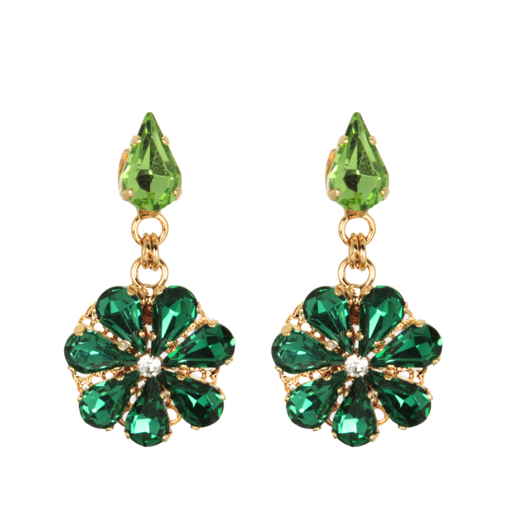 Pendientes colgantes de margarita con gotas de cristal de zafiro y aguamarina