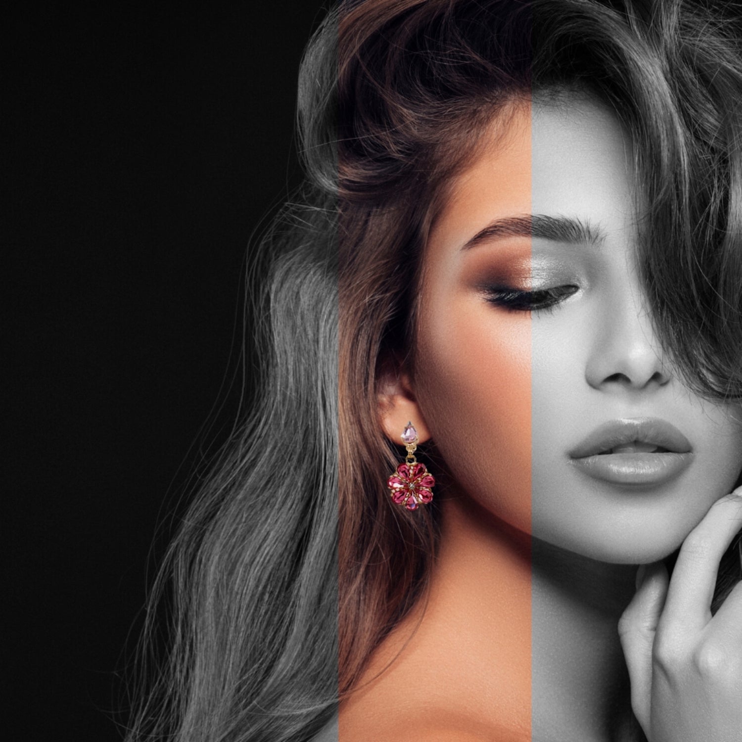 Pendientes colgantes de ramo de margaritas con gotas de cristal en rosa y ópalo