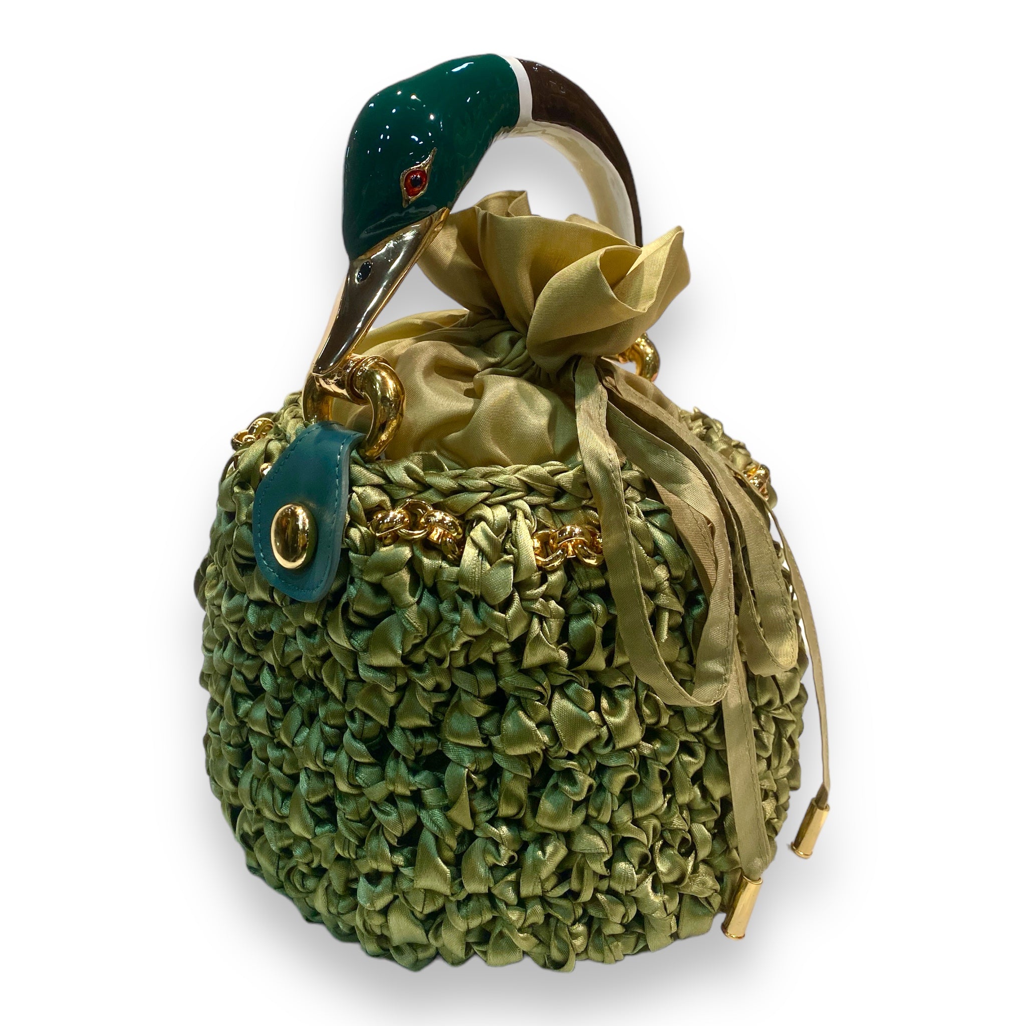 Secchiello con manico decorato con paperella smaltata Made in Italy
