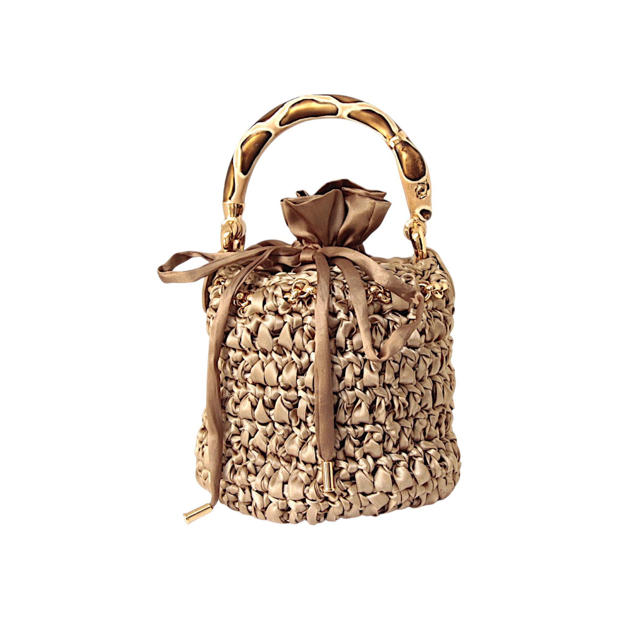 Snake Bucket Bag with Sculptural Handle