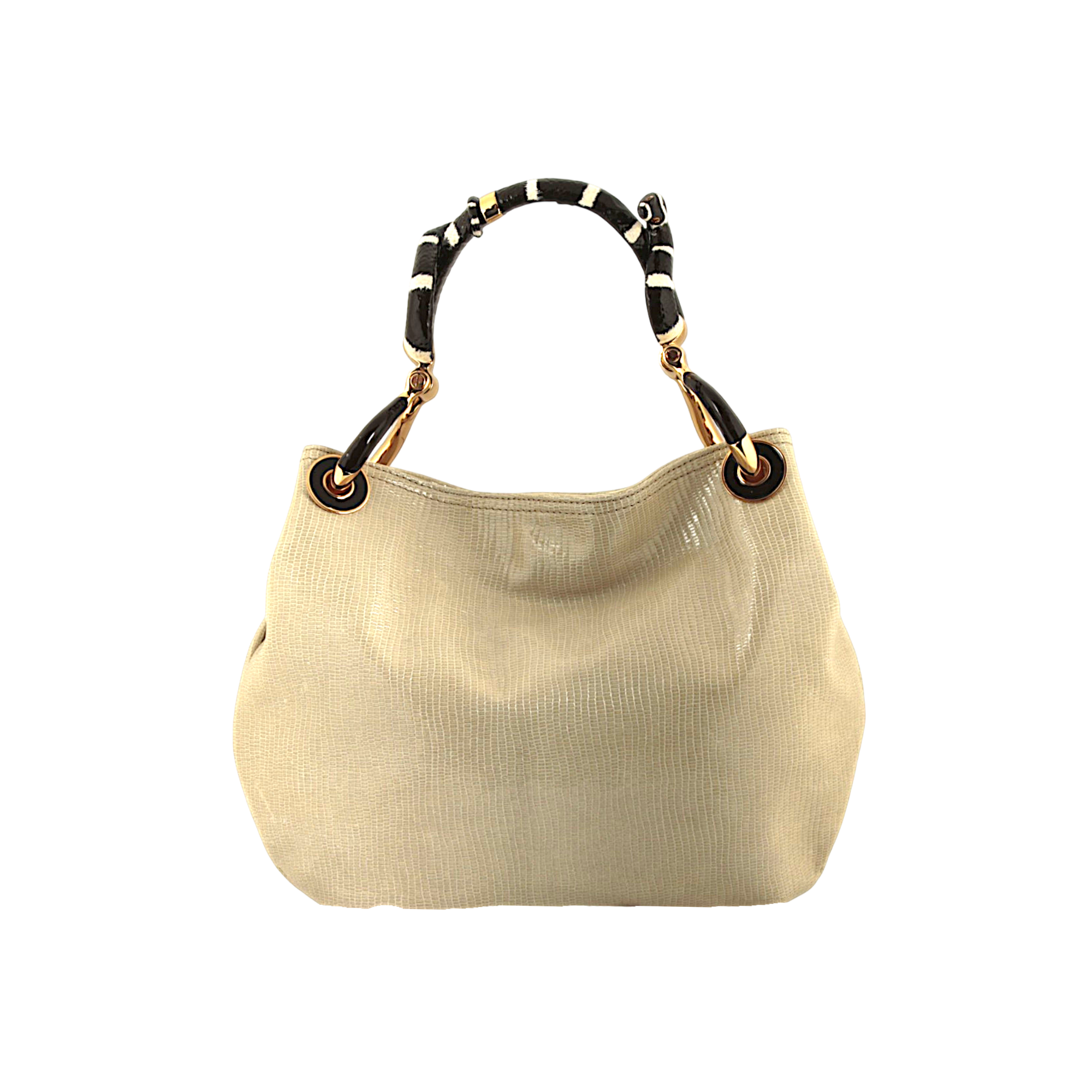 Snake Small Handbag in Beige Lizard-Print Leather