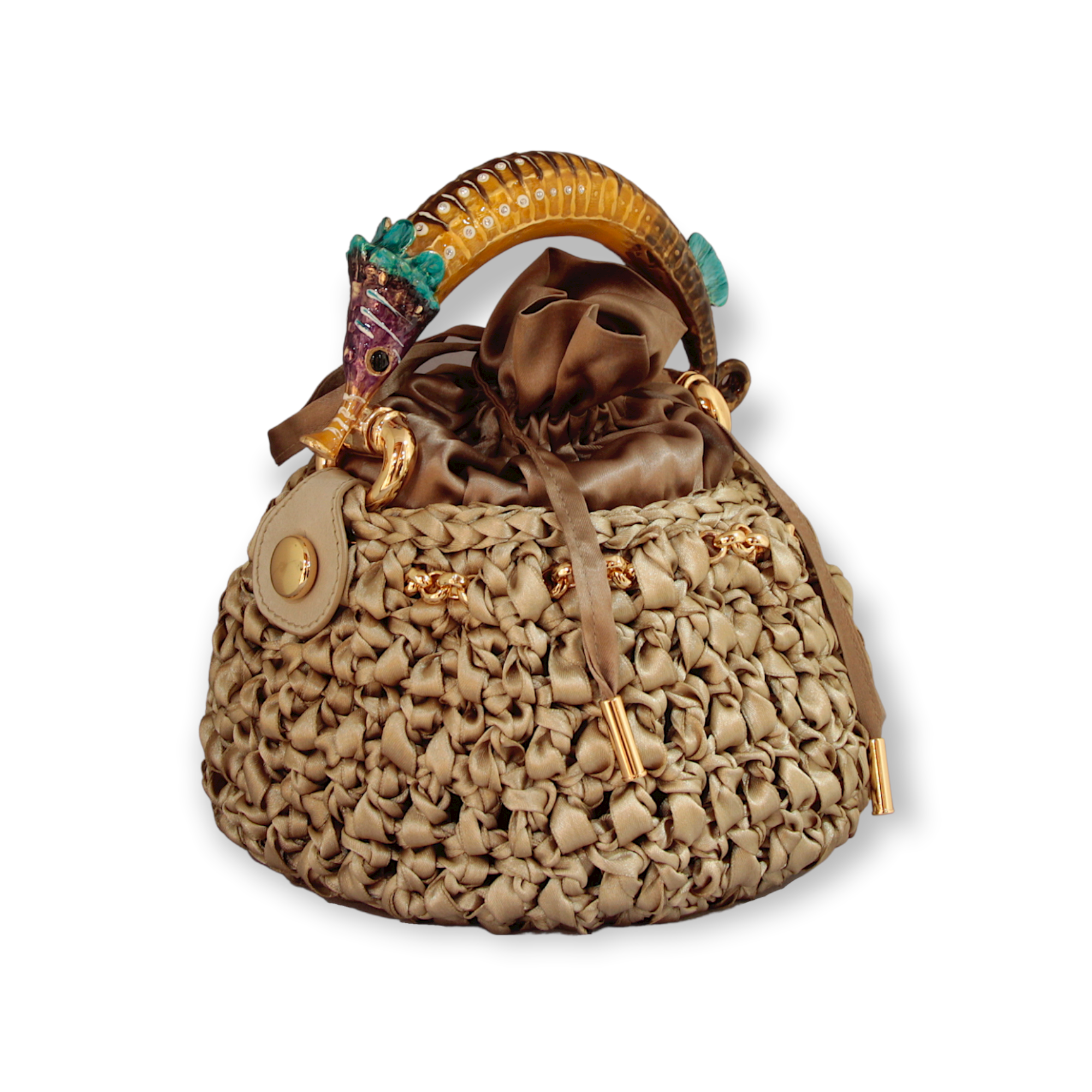 CUBO COLOR BRONCE CLARO CON ASA CABALLITO DE MAR