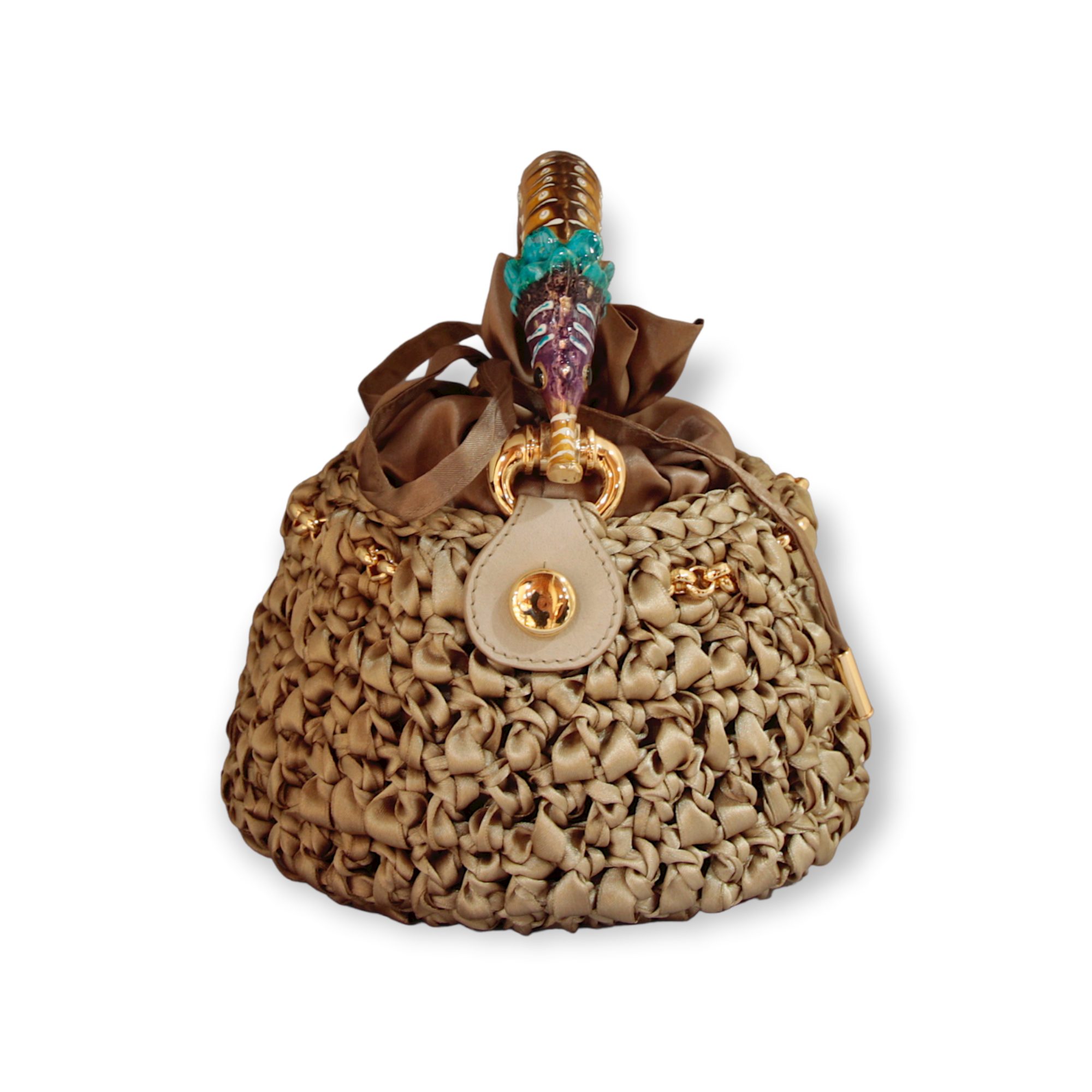 CUBO COLOR BRONCE CLARO CON ASA CABALLITO DE MAR