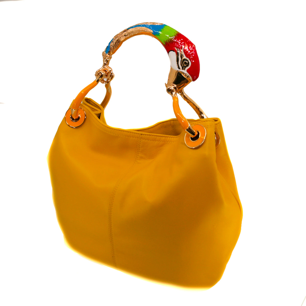 BORSA A MANO PICCOLA RED PARROT IN PELLE GIALLA DI ALTA QUALITÀ