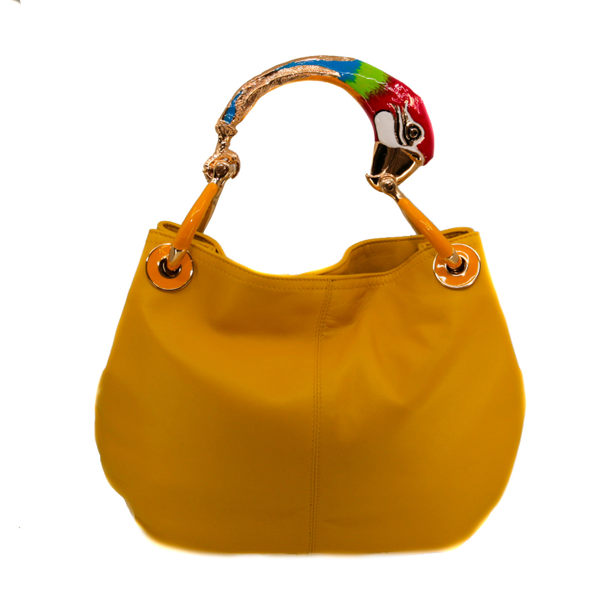 BORSA A MANO PICCOLA RED PARROT IN PELLE GIALLA DI ALTA QUALITÀ