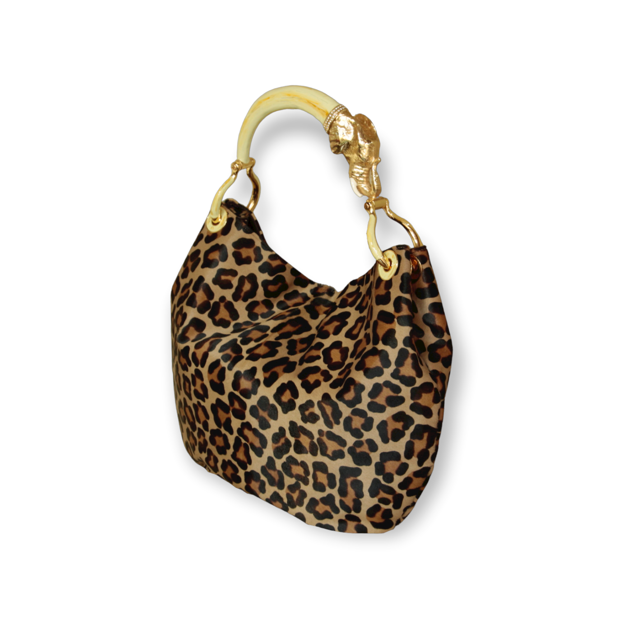 BOLSO DE MANO DE PELO DE PONI CON ESTAMPADO DE LEOPARDO Y ELEFANTE