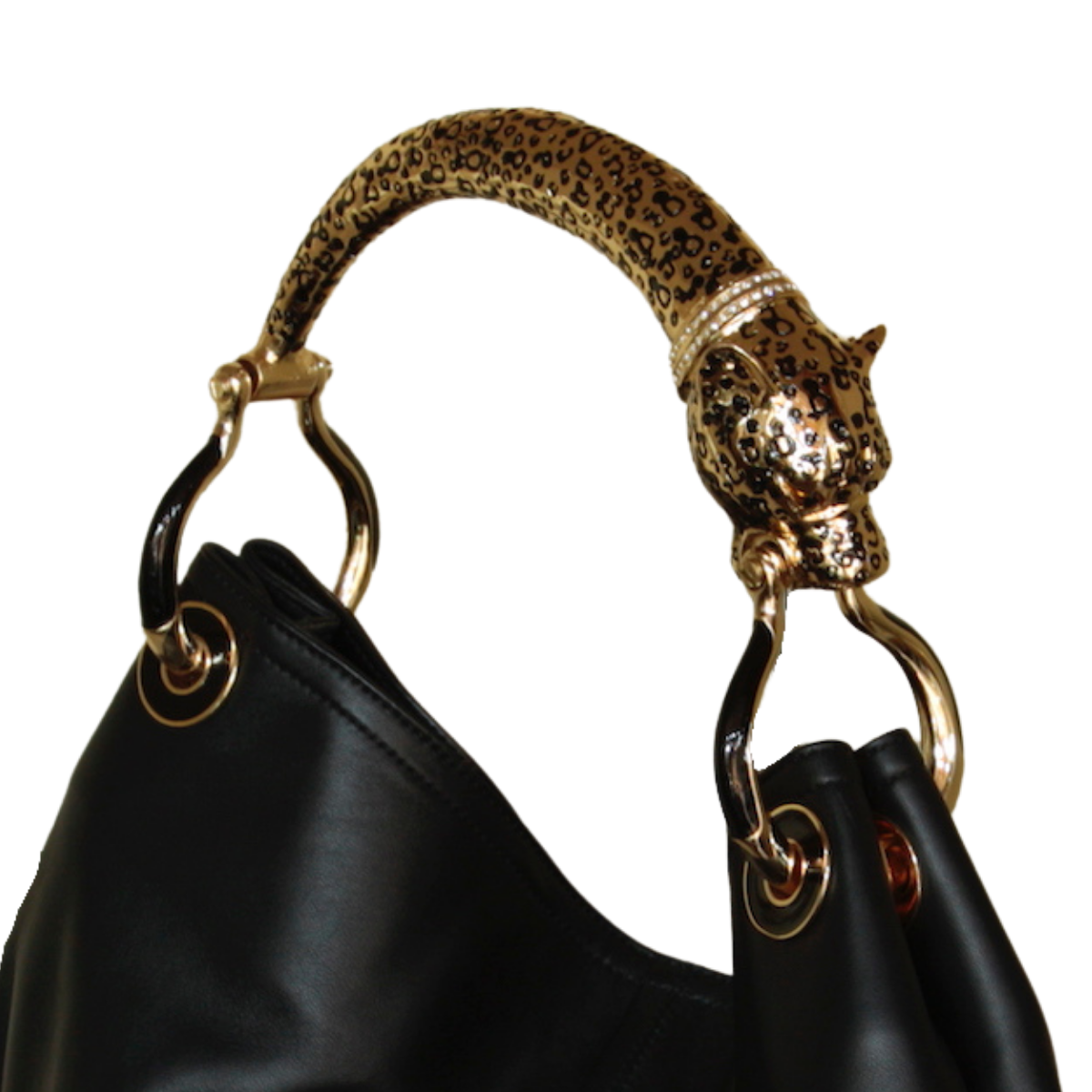 BOLSO CLÁSICO JAGUAR DORADO CON PIEL VEGANA NEGRA