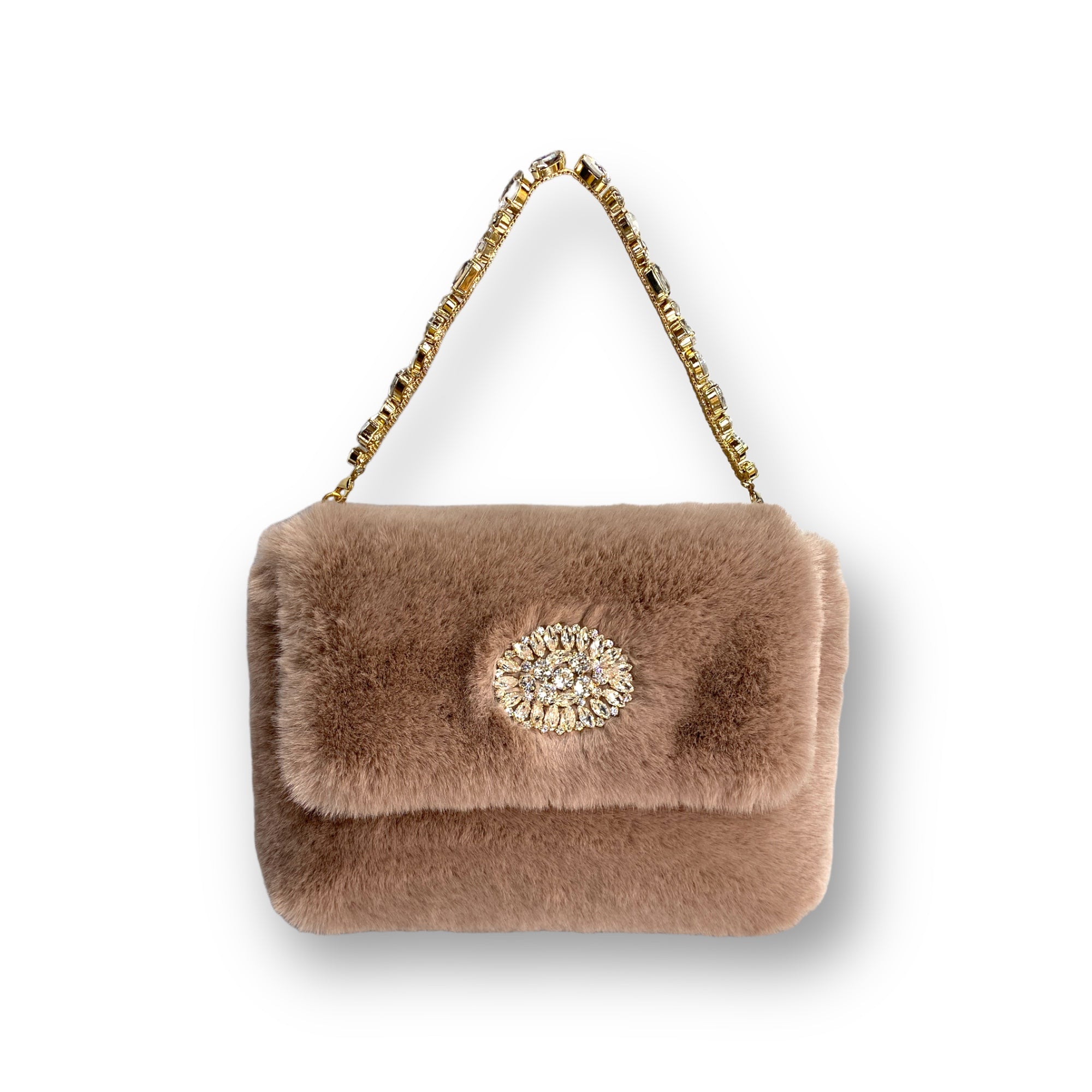 Victoria handbag in nude pink faux fur