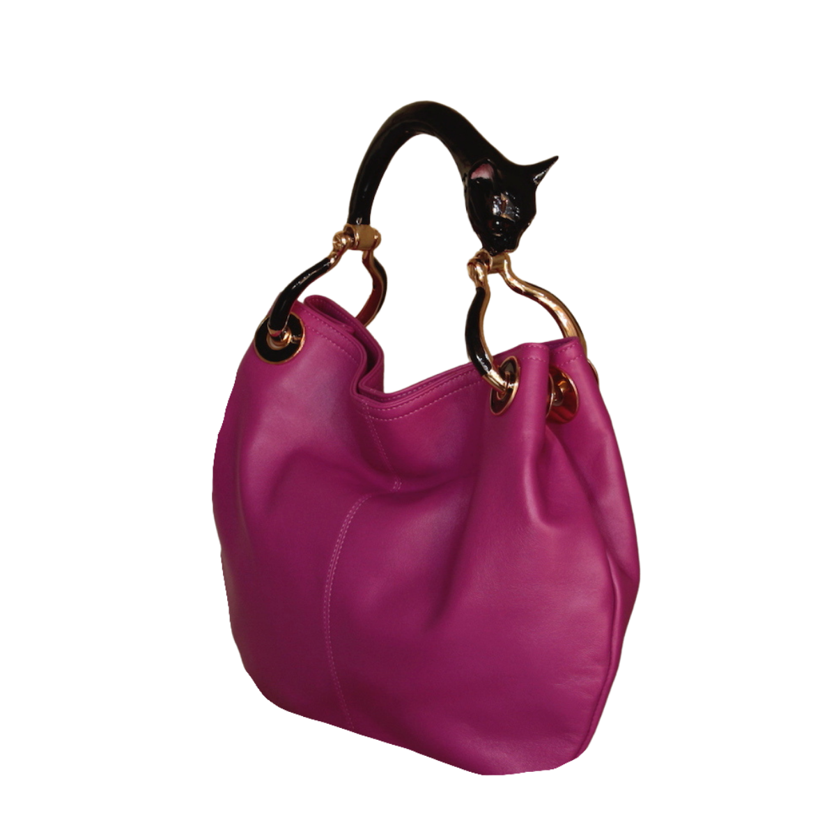 BORSA PICCOLA BLACK CAT CON PELLE NAPPA ROSA