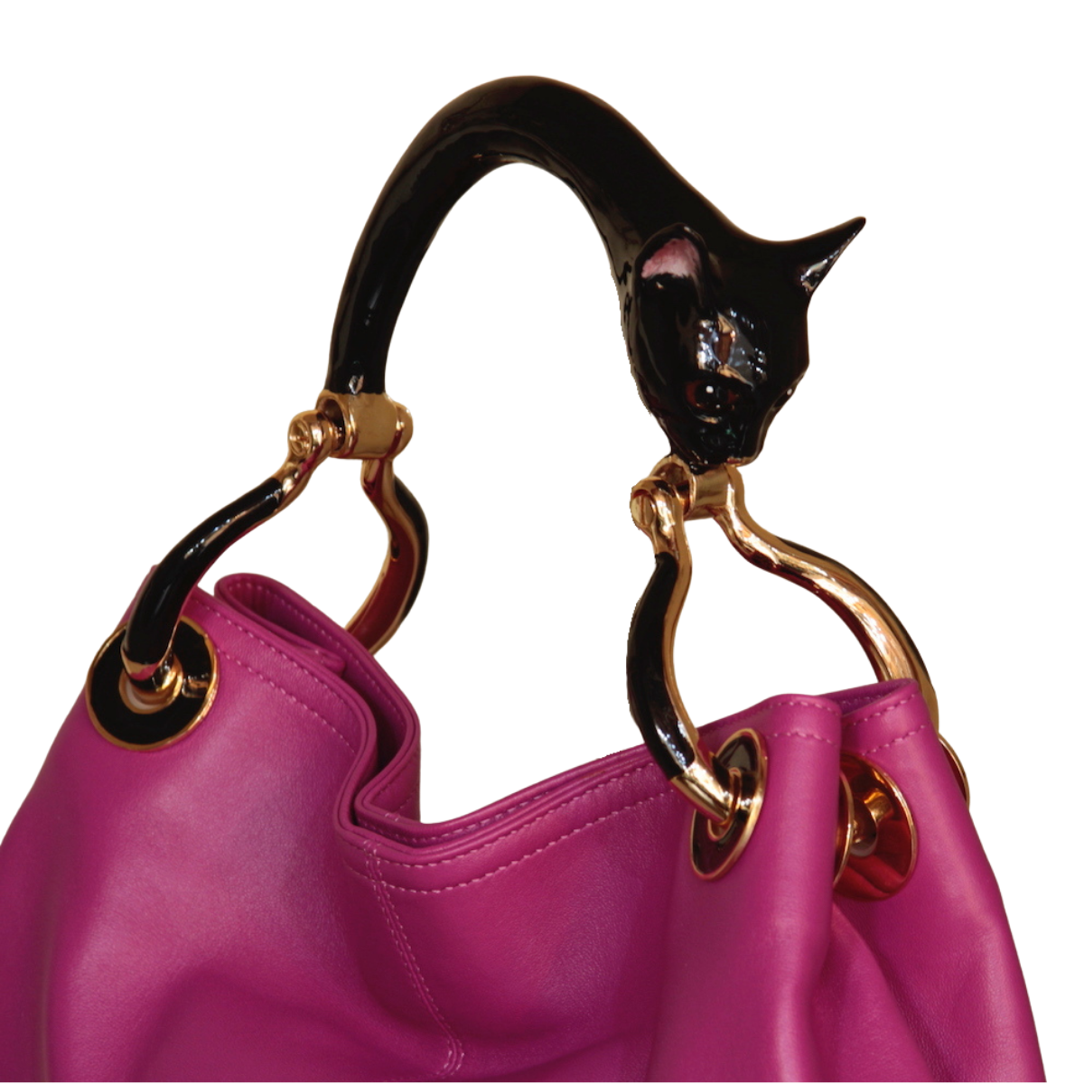 BORSA PICCOLA BLACK CAT CON PELLE NAPPA ROSA