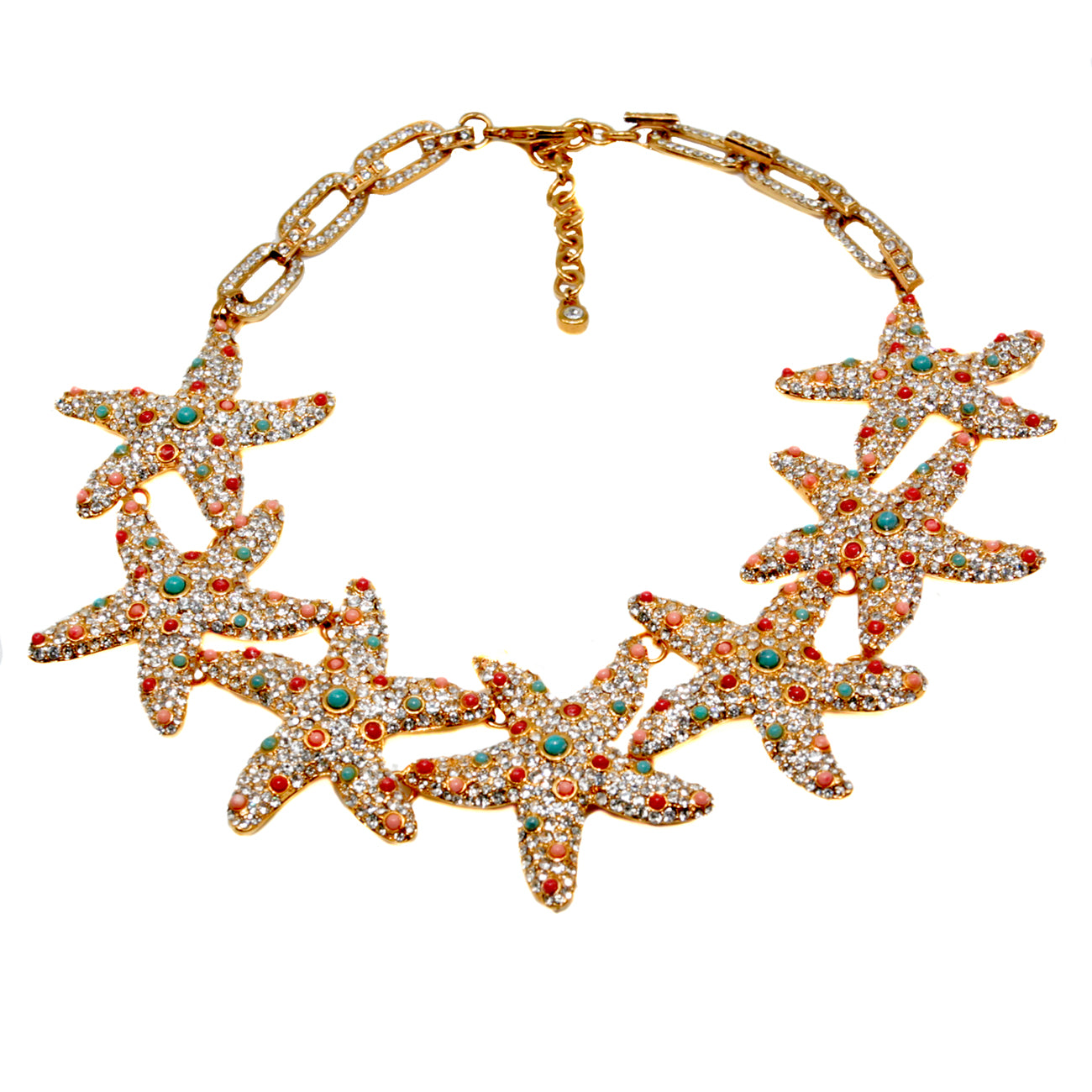 Made in Italy. Carlo Zini. Necklace sea theme Hypoallergenic rhodium plated in 18 KT gold and multicolor enamels elegant construction in swarovski crystals, pearls and multicolored resins 100% handmade in Italy