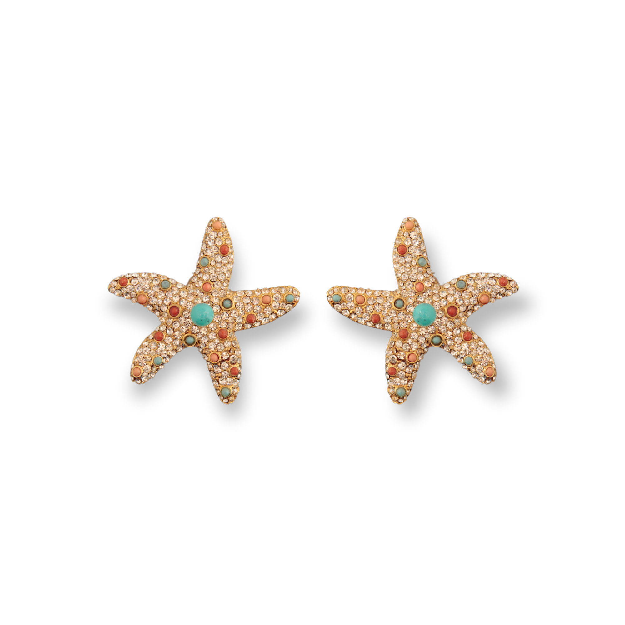 Made in Italy. Carlo Zini. Earrings sea theme Hypoallergenic rhodium plated in 18 KT gold and multicolor enamels elegant construction in swarovski crystals, pearls and multicolored resins 100% handmade in Italy